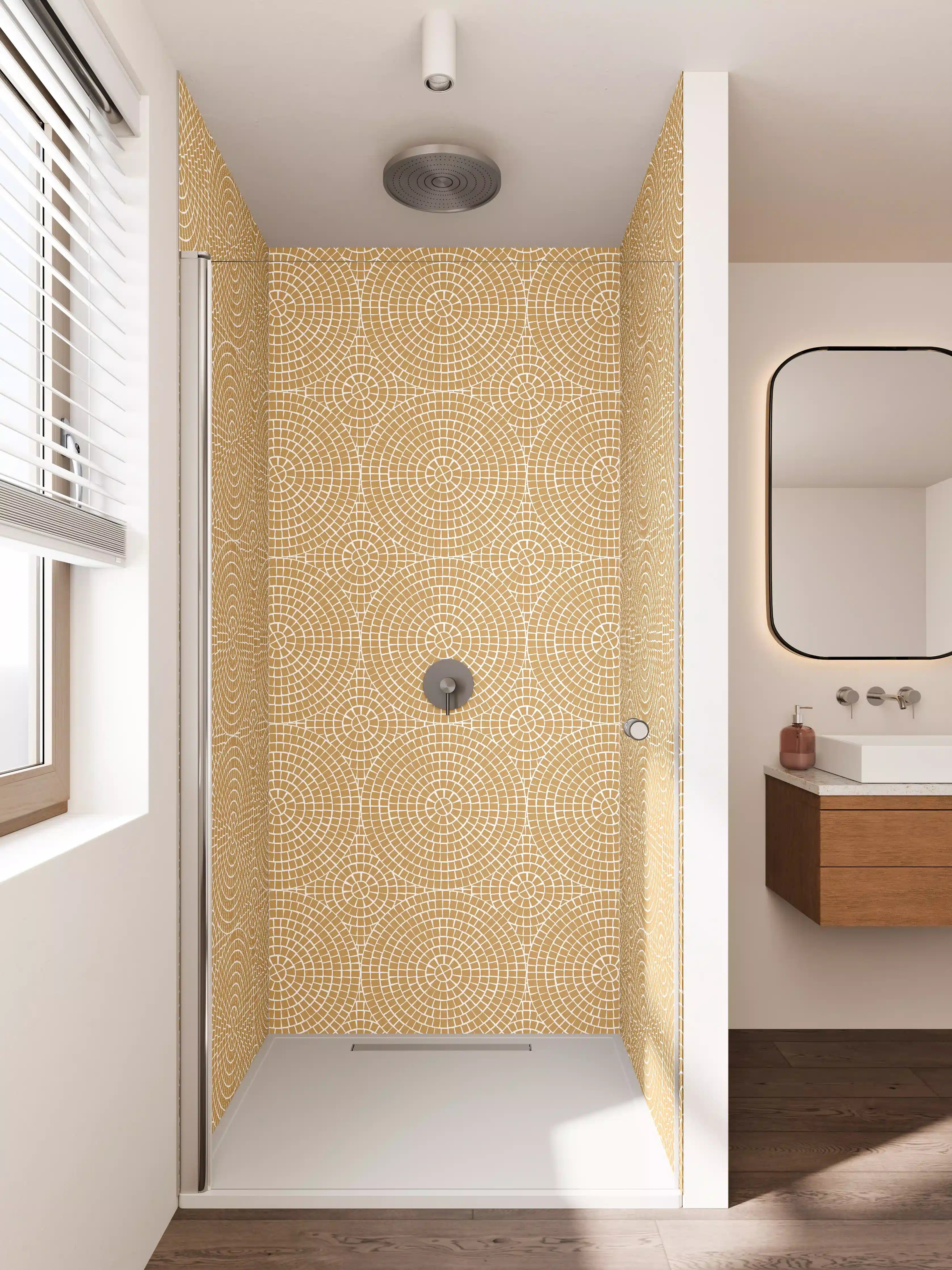 Duschrückwand - Feines geometrisches Muster in Beige