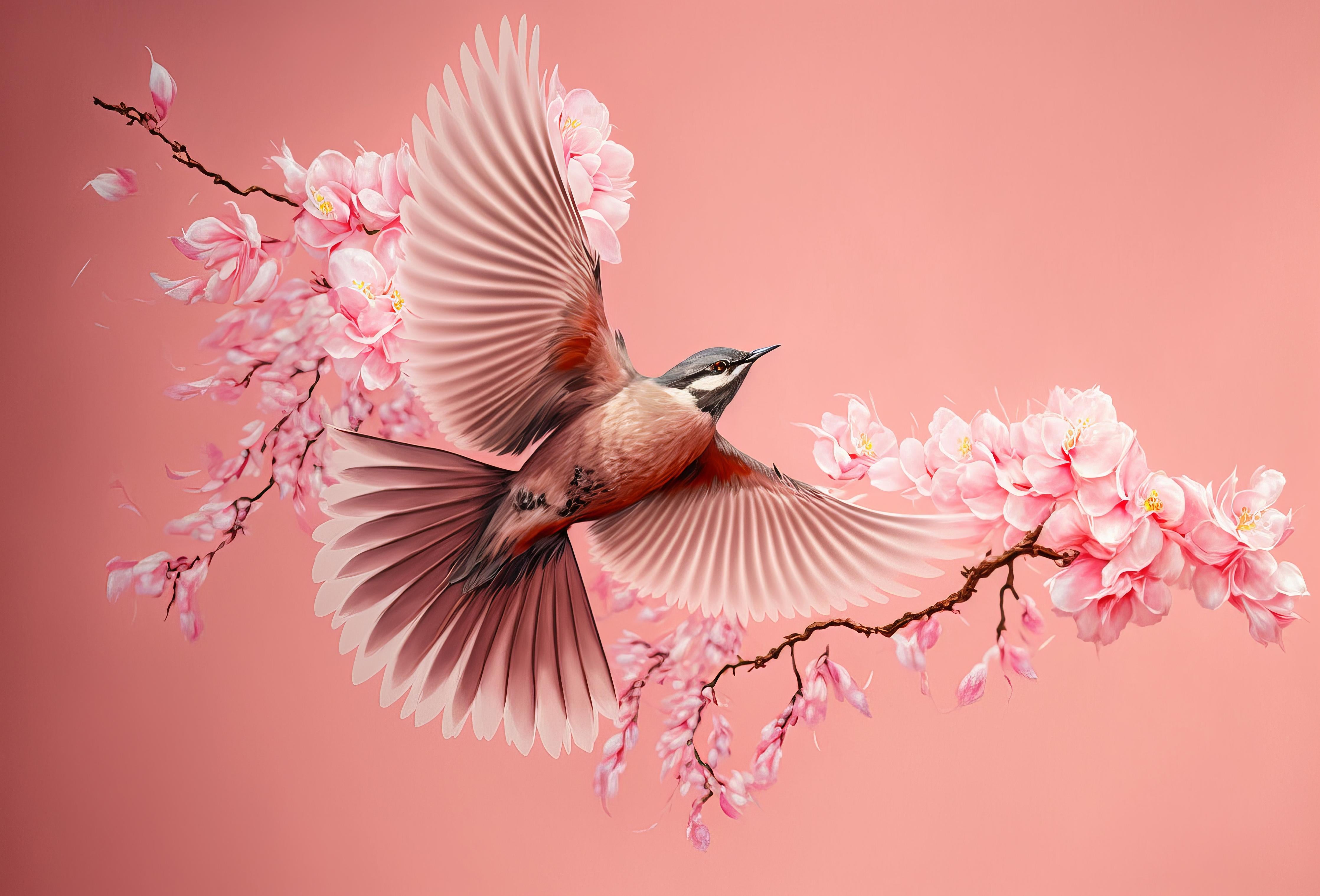 Duschrückwand-Fliegender Vogel Kirschblüten Sakura Pink