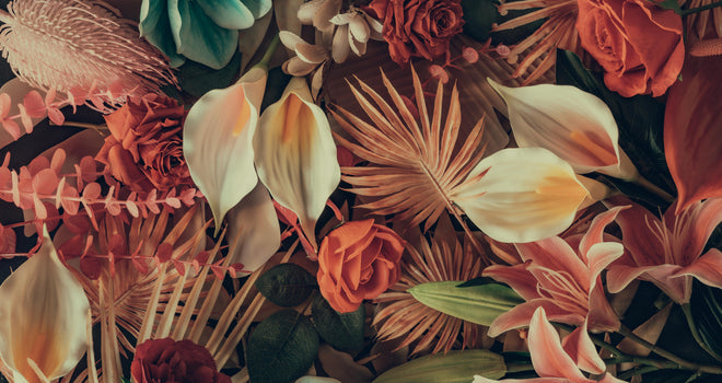 Duschrückwand - Florale Grußkarte mit Frühlingsblumen