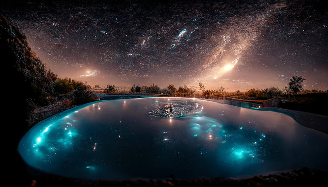 Duschrückwand - Galaktische Nacht Reflexion im See