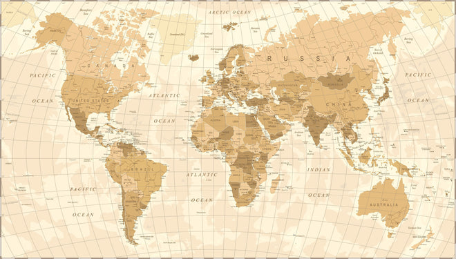 Duschrückwand - Gedruckte alte Weltkarte im Sepia-Stil
