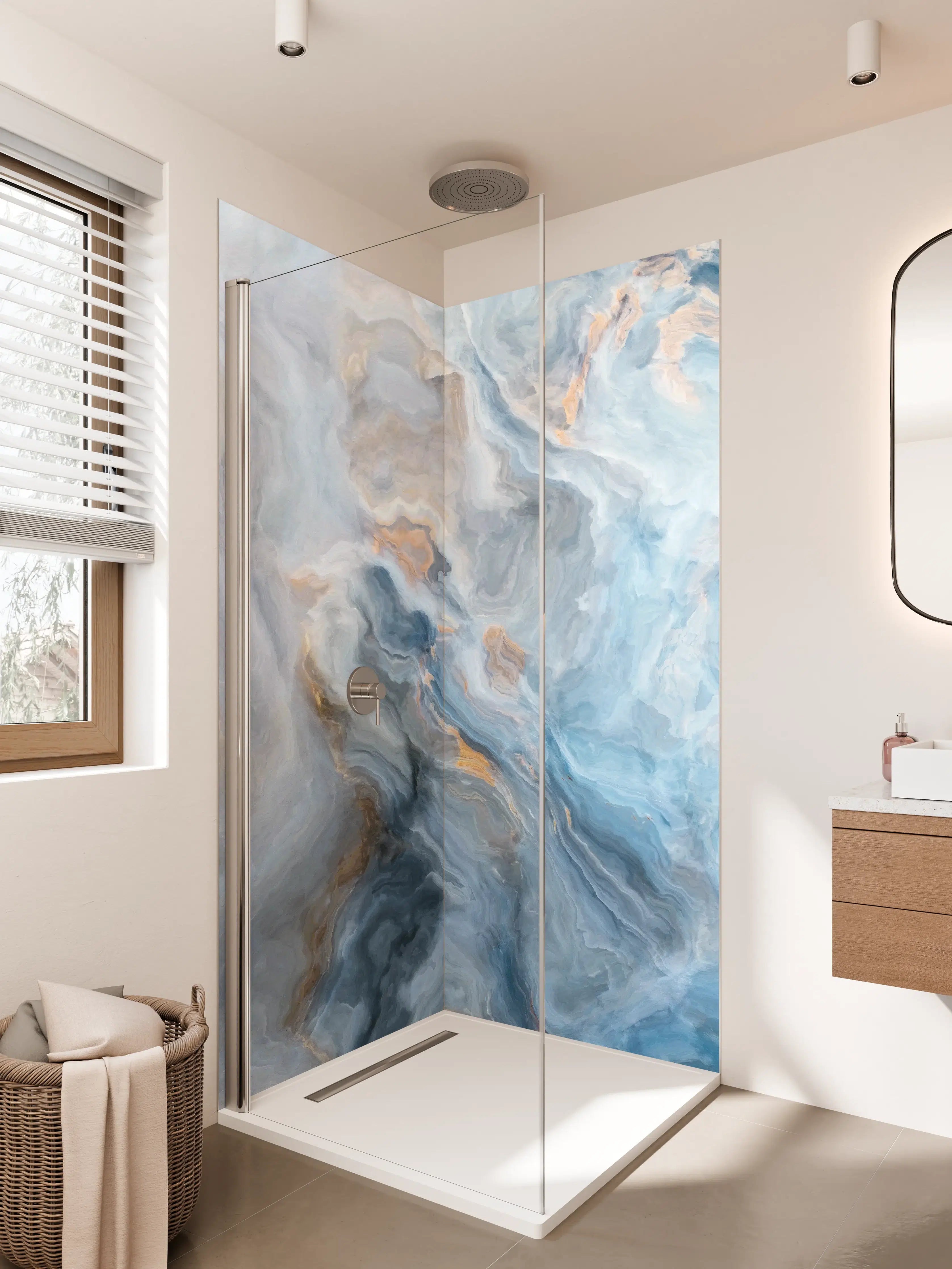 Duschrückwand - Gemalter bläulicher Marmor