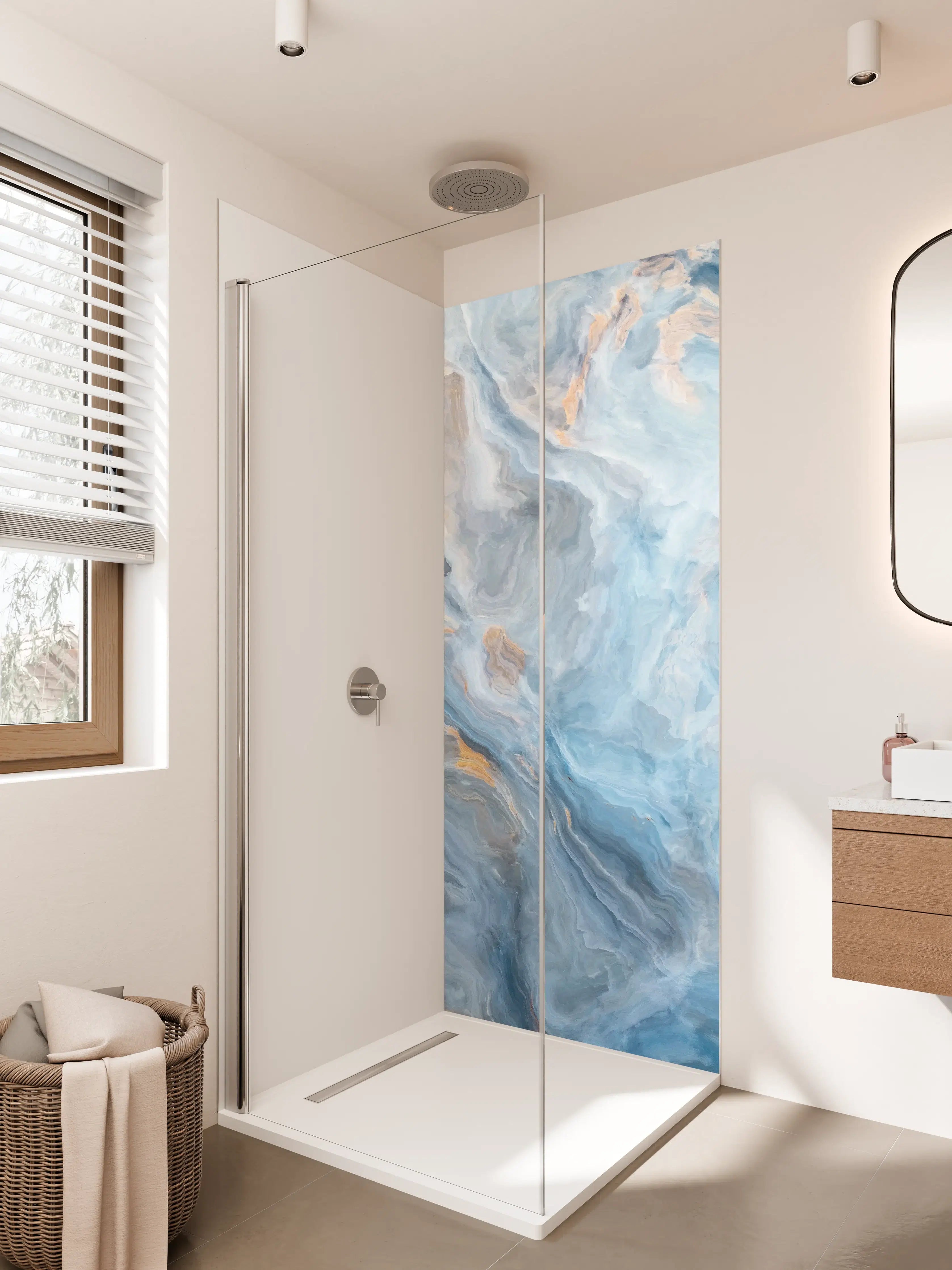 Duschrückwand - Gemalter bläulicher Marmor