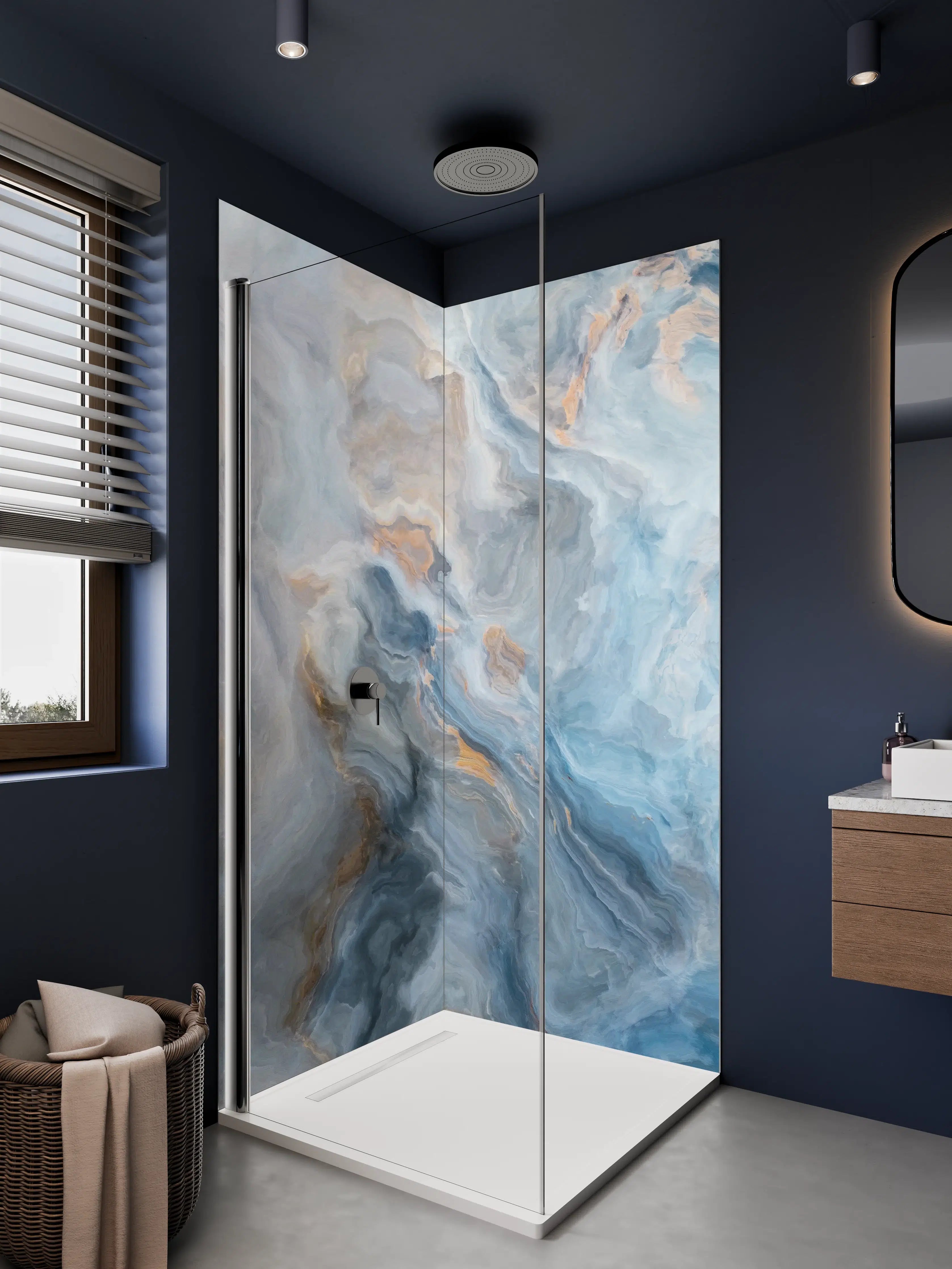 Duschrückwand - Gemalter bläulicher Marmor