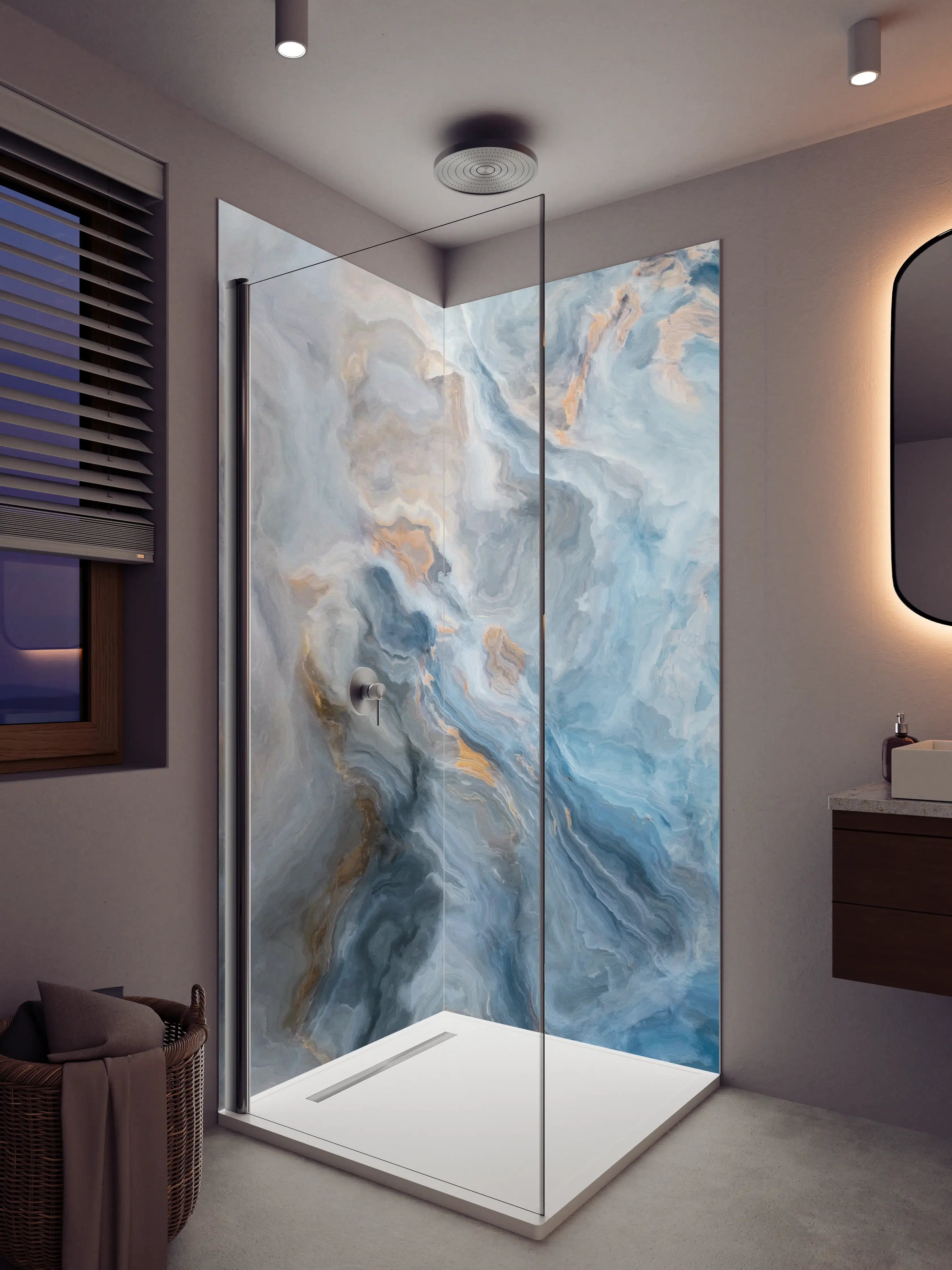 Duschrückwand - Gemalter bläulicher Marmor