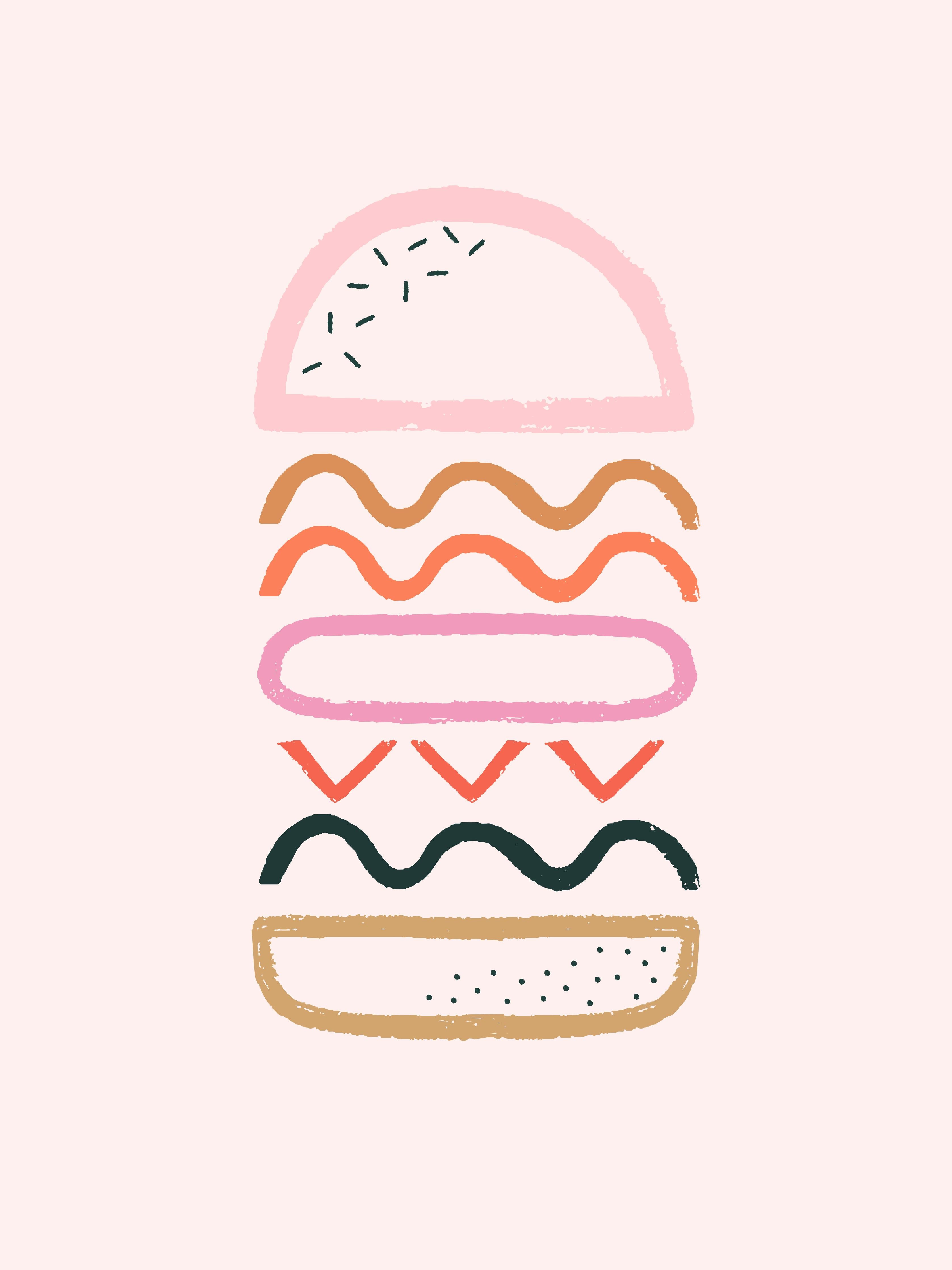 Duschrückwand-Geometrischer Hamburger in Pastellfarben Illustration