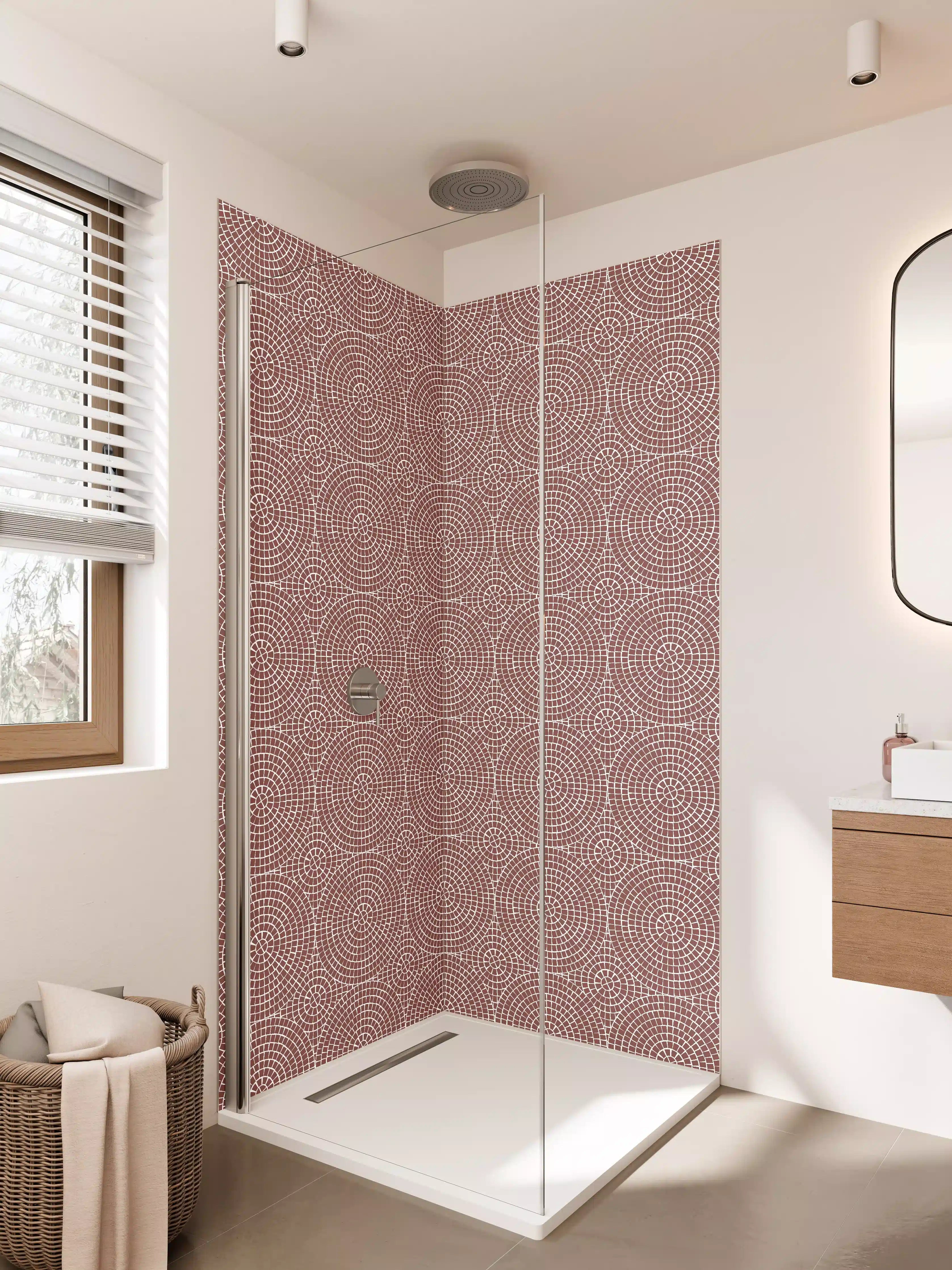 Duschrückwand - Geometrisches Muster in Rot und Weiß