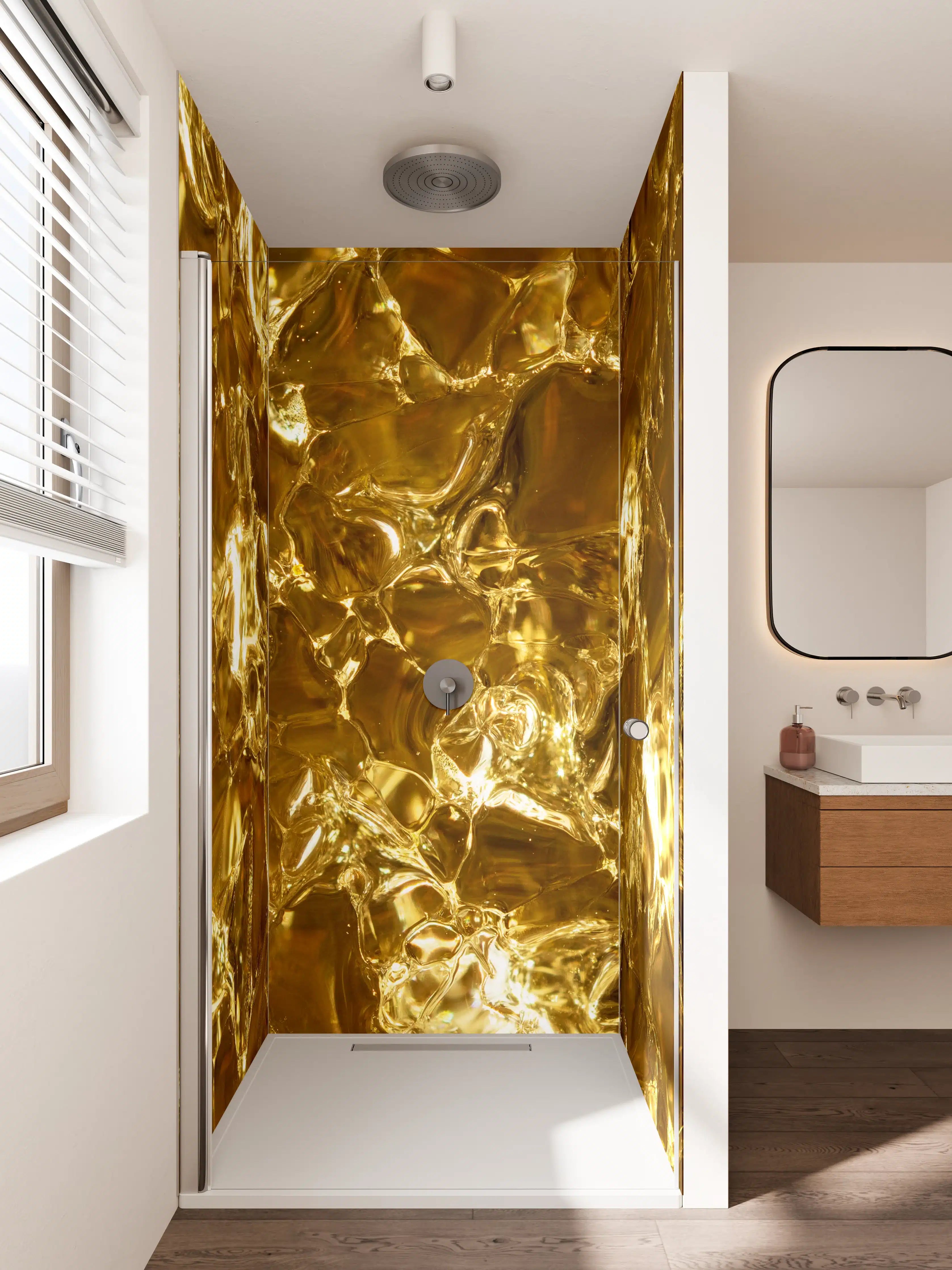 Duschrückwand - Goldene Muster mit reflektierenden Effekten