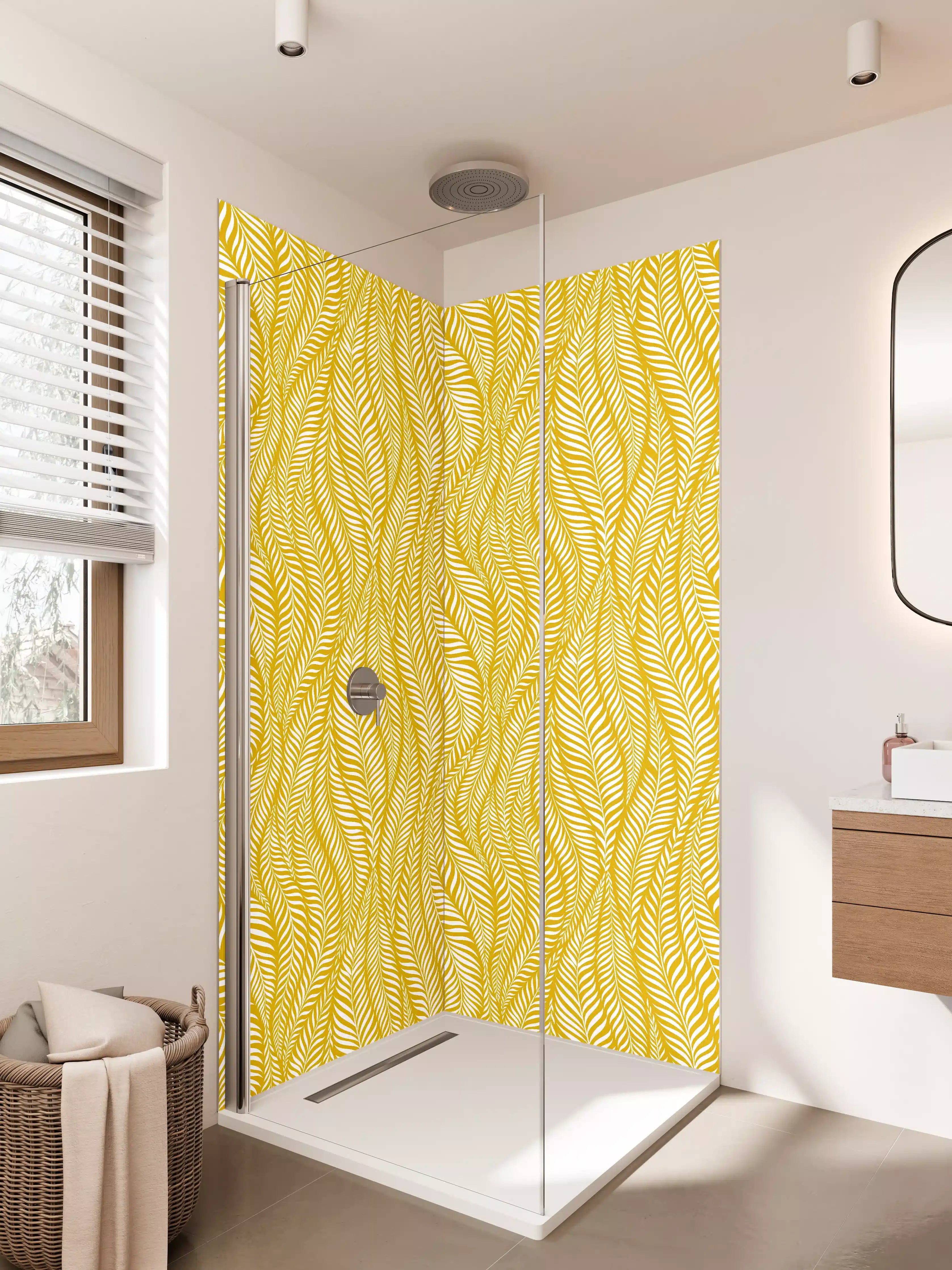Duschrückwand - Goldene Wildgras-Muster mit eleganten Linien