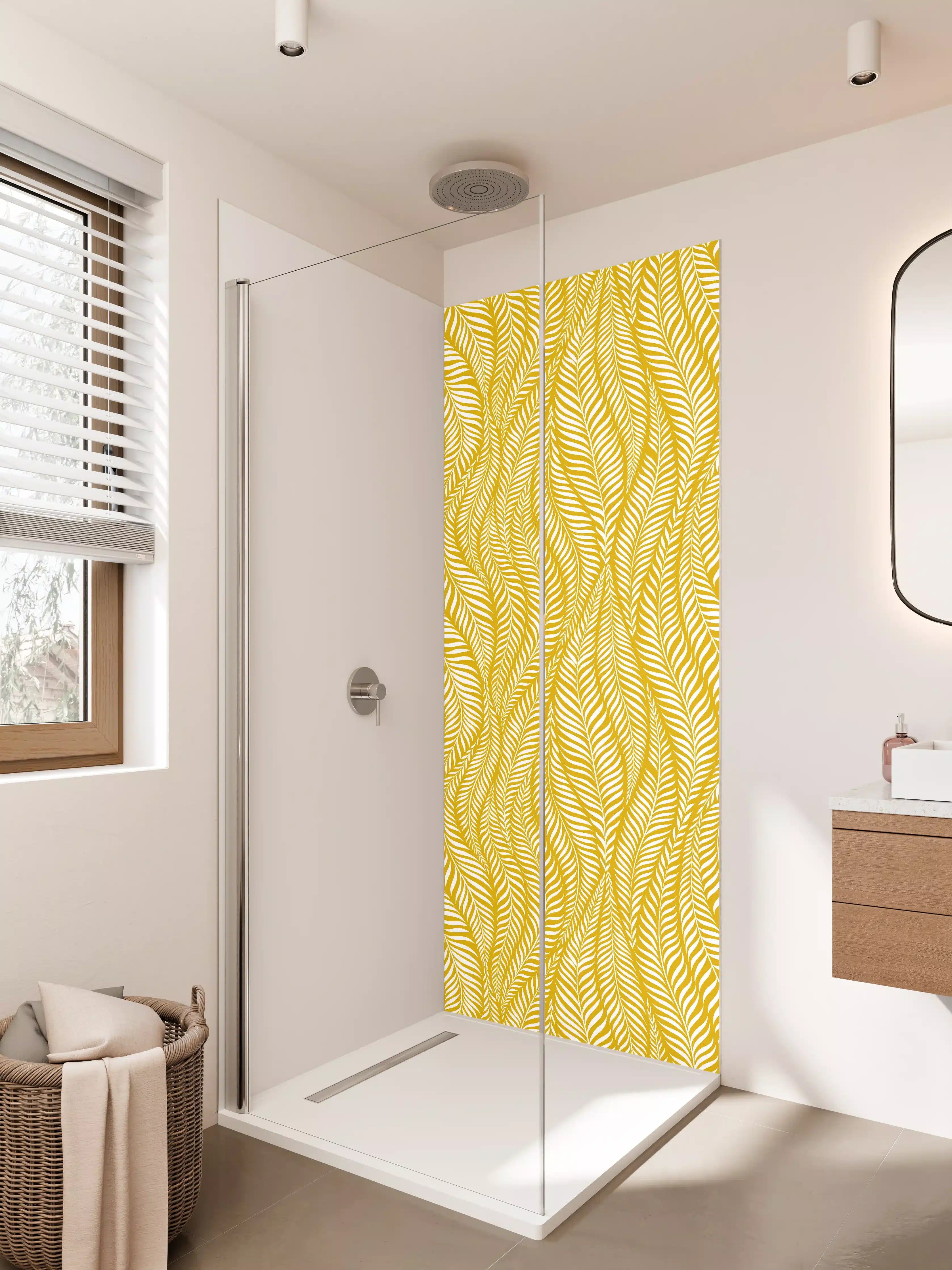Duschrückwand - Goldene Wildgras-Muster mit eleganten Linien