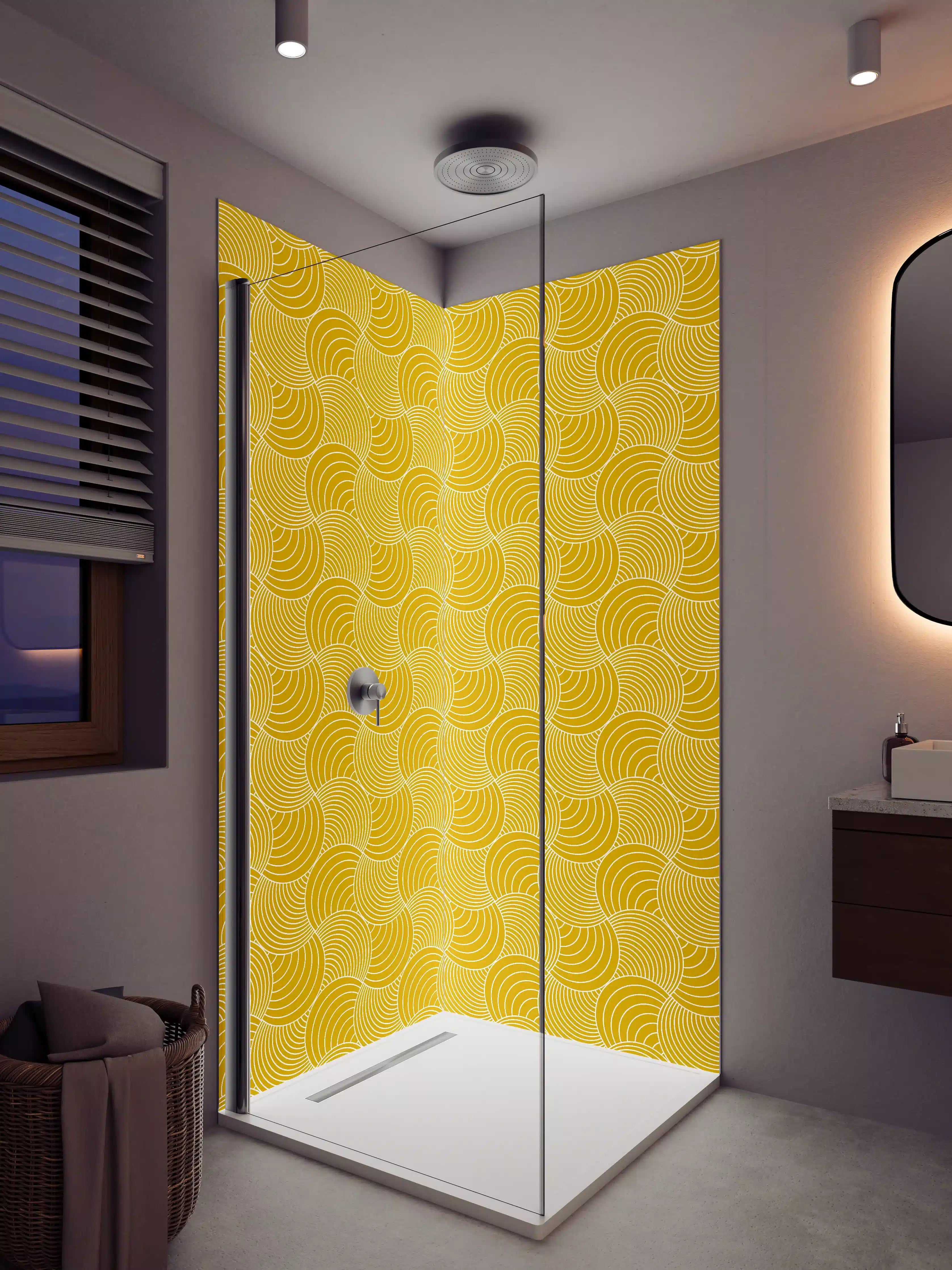 Duschrückwand - Goldene geometrische Muster mit Linien