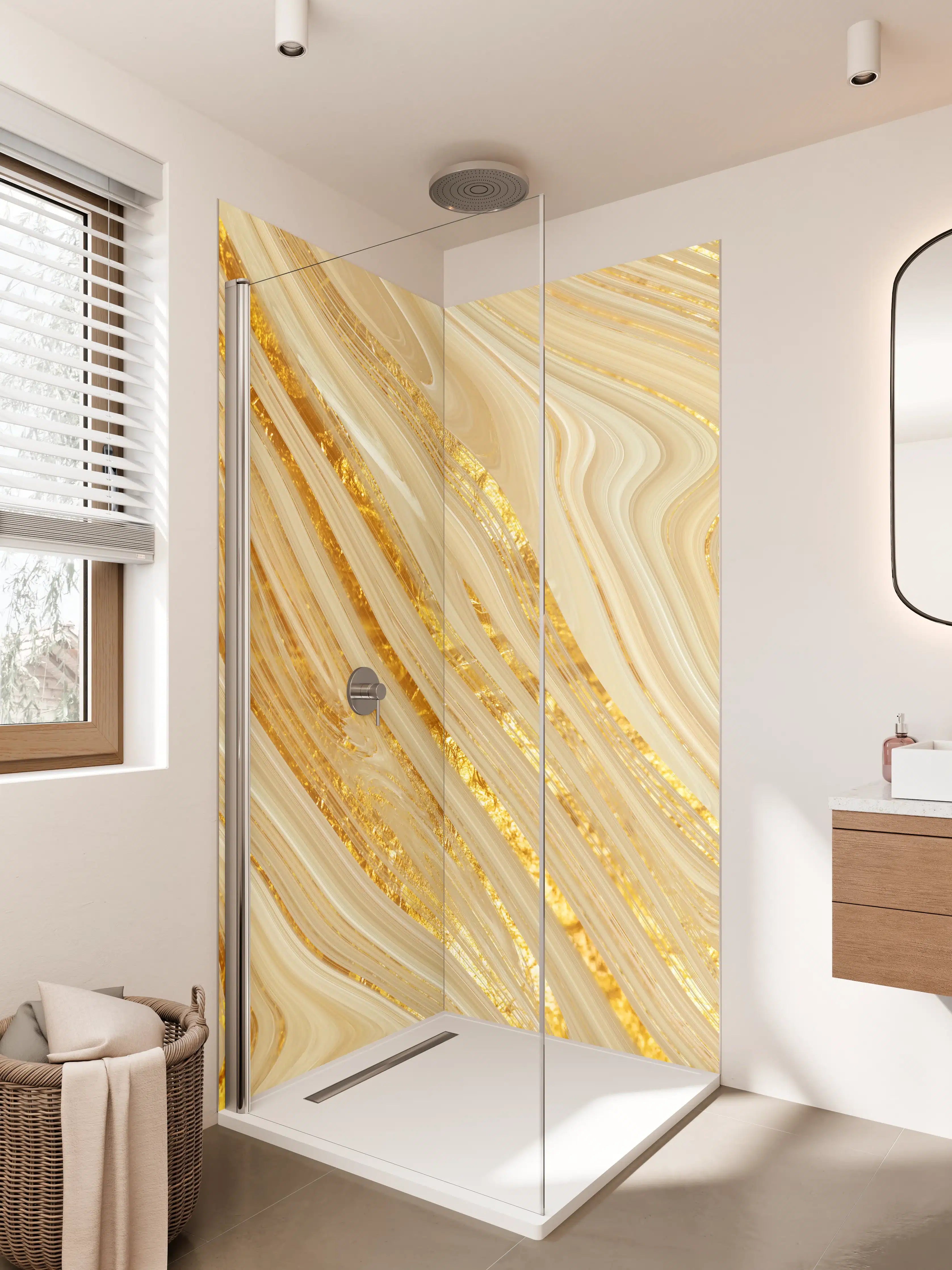 Duschrückwand - Goldene wellenförmige Marmorierung