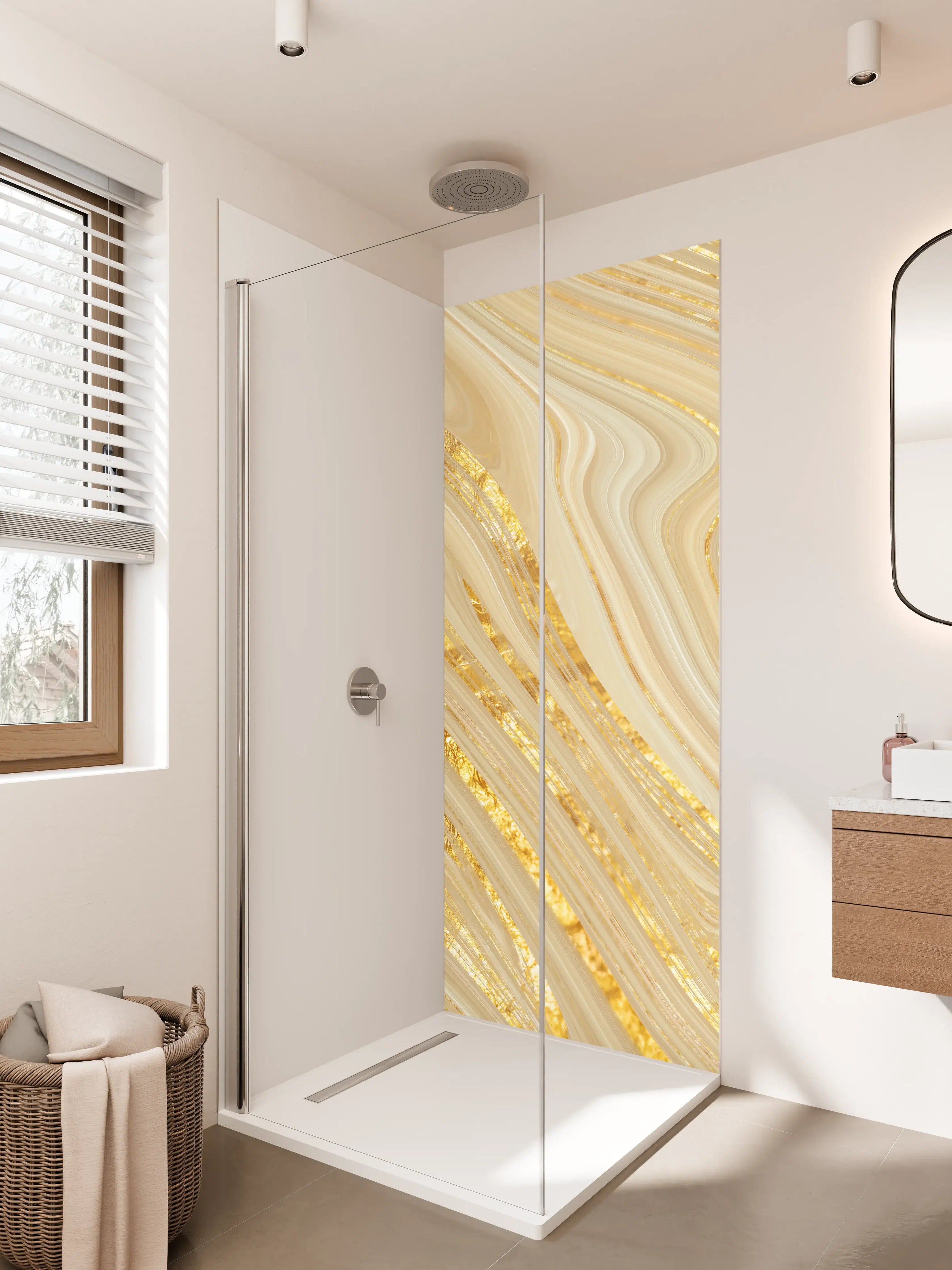 Duschrückwand - Goldene wellenförmige Marmorierung