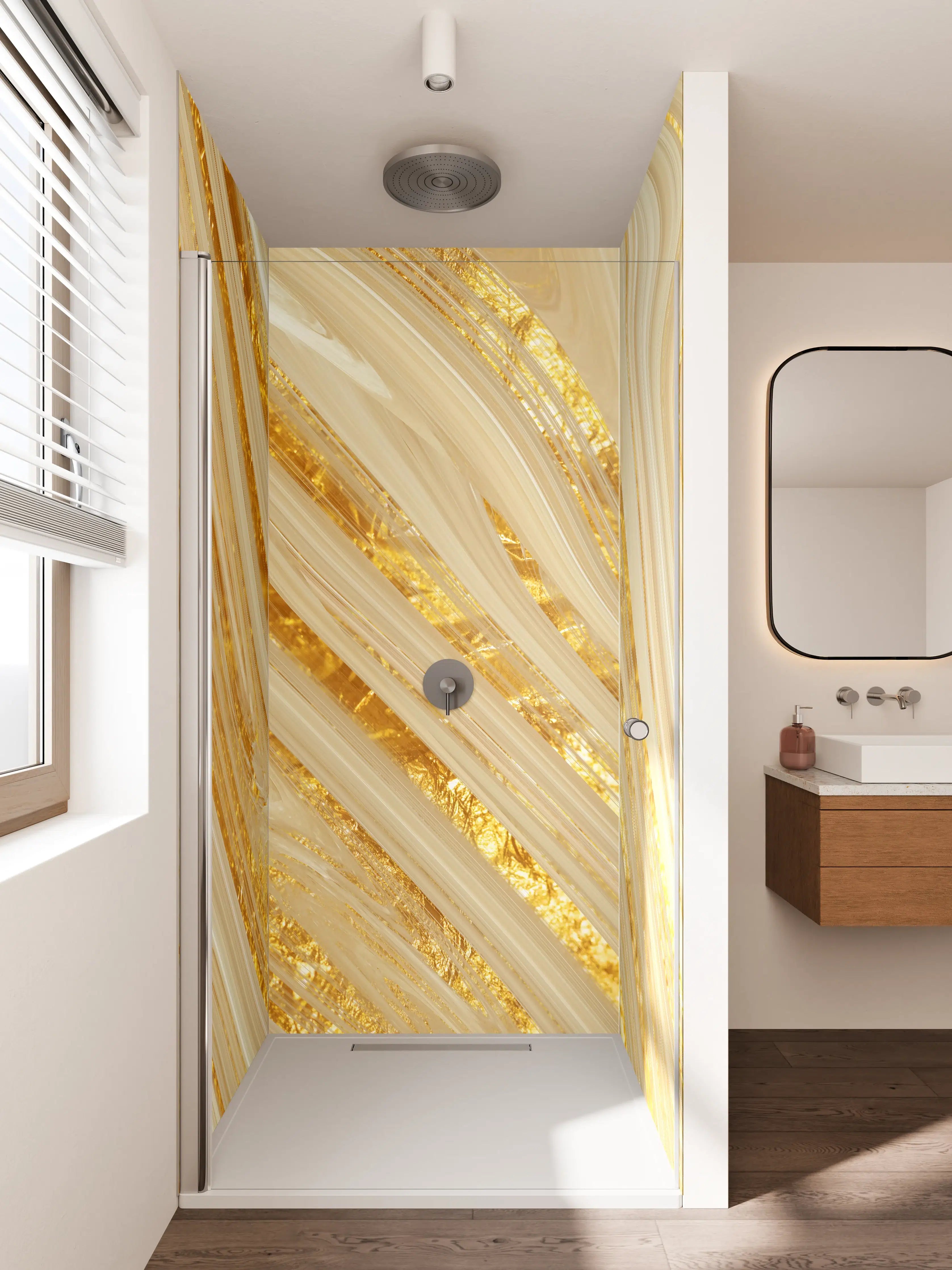 Duschrückwand - Goldene wellenförmige Marmorierung