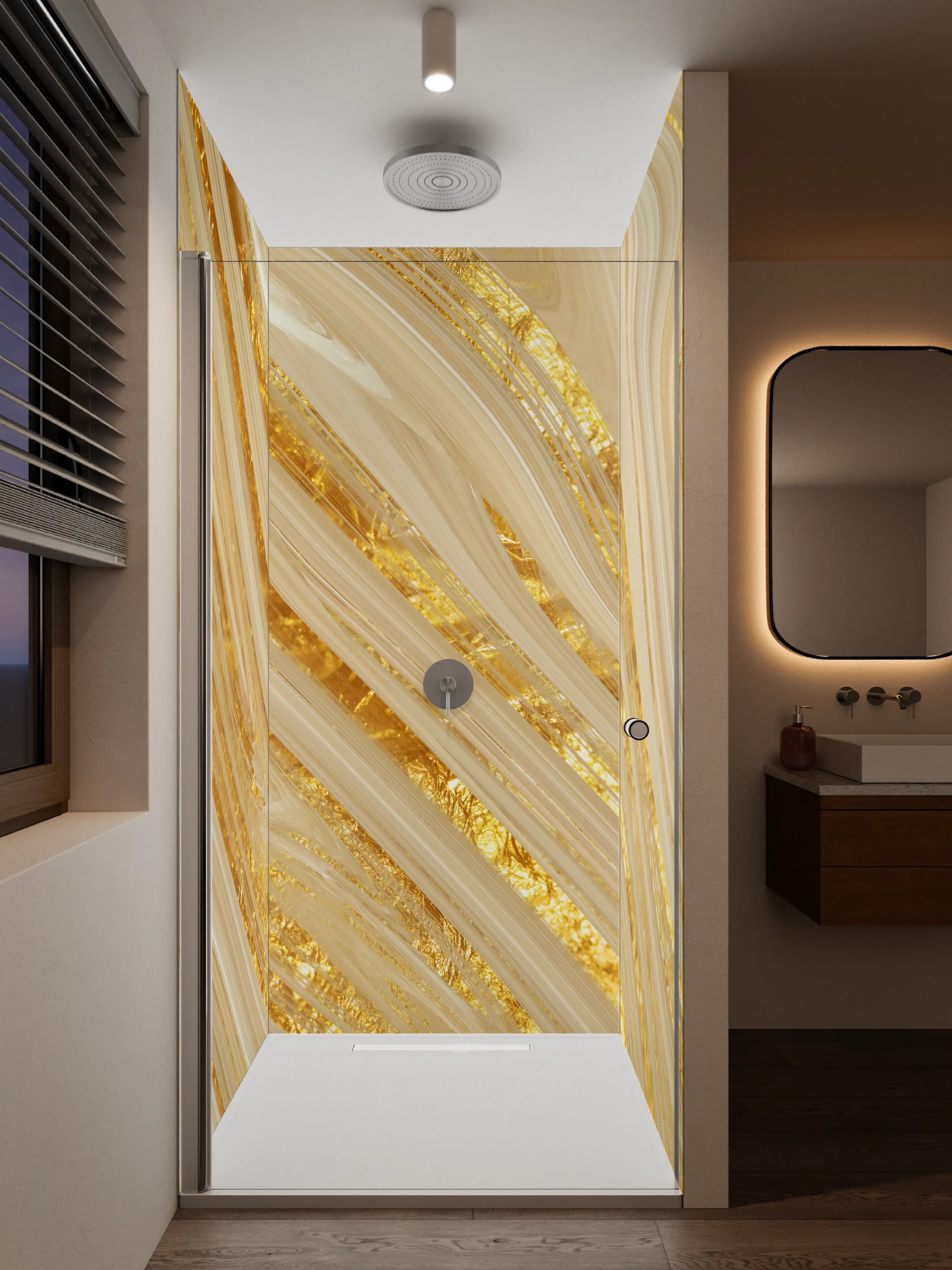 Duschrückwand - Goldene wellenförmige Marmorierung