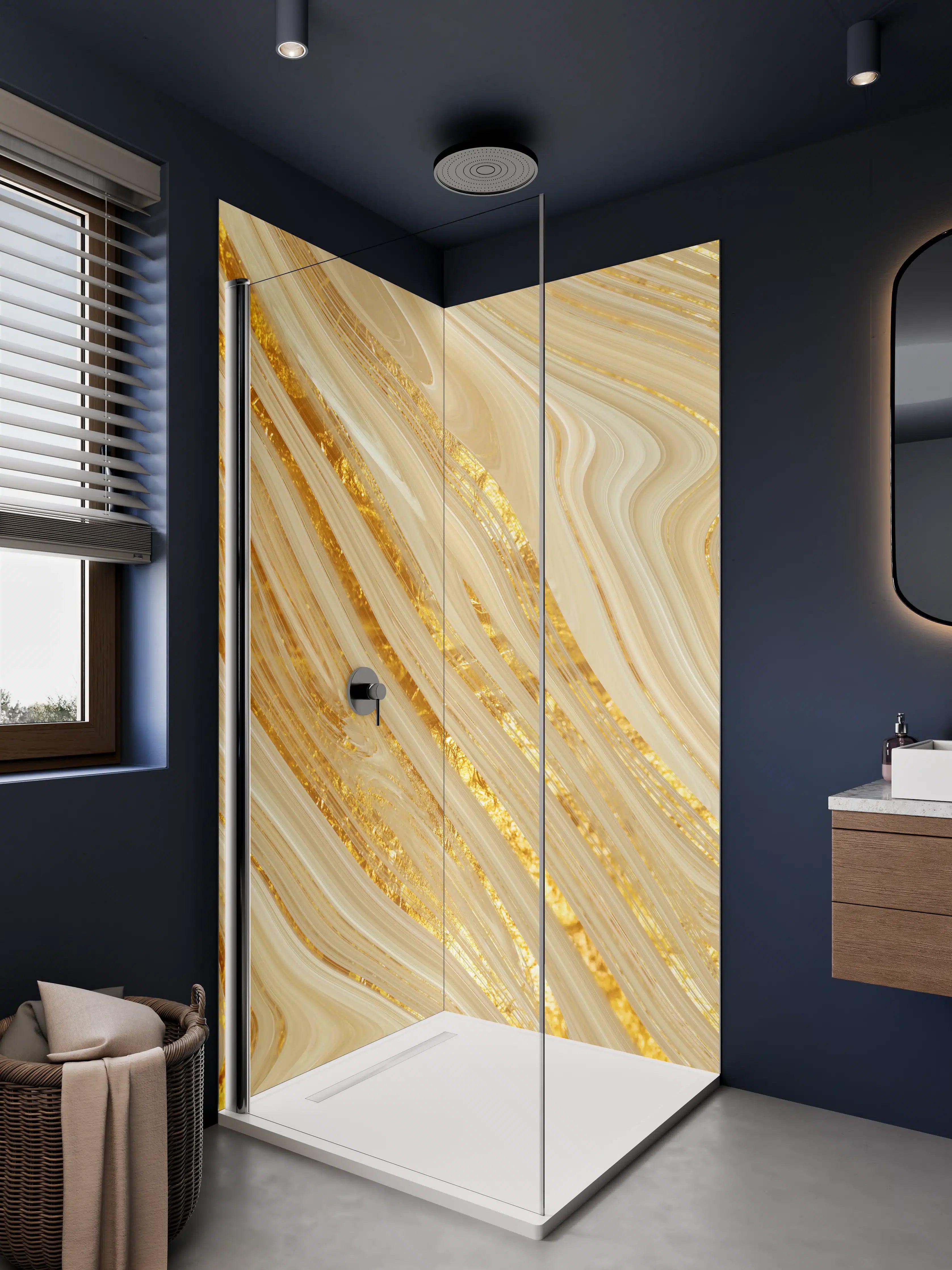 Duschrückwand - Goldene wellenförmige Marmorierung