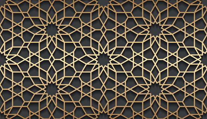 Duschrückwand - Goldenes Muster auf dunklem Hintergrund
