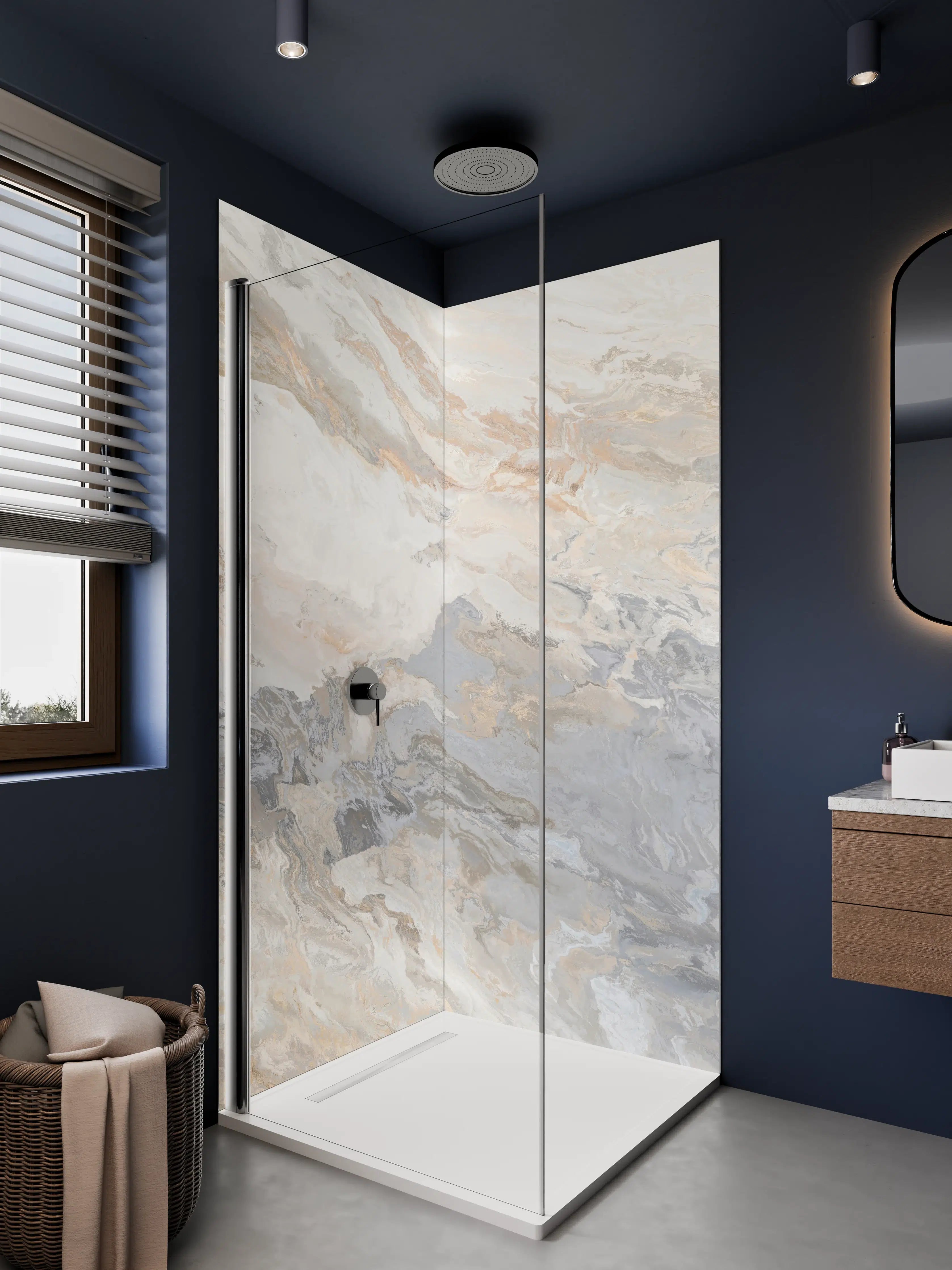 Duschrückwand - Gräulich-beiger matter Marmor