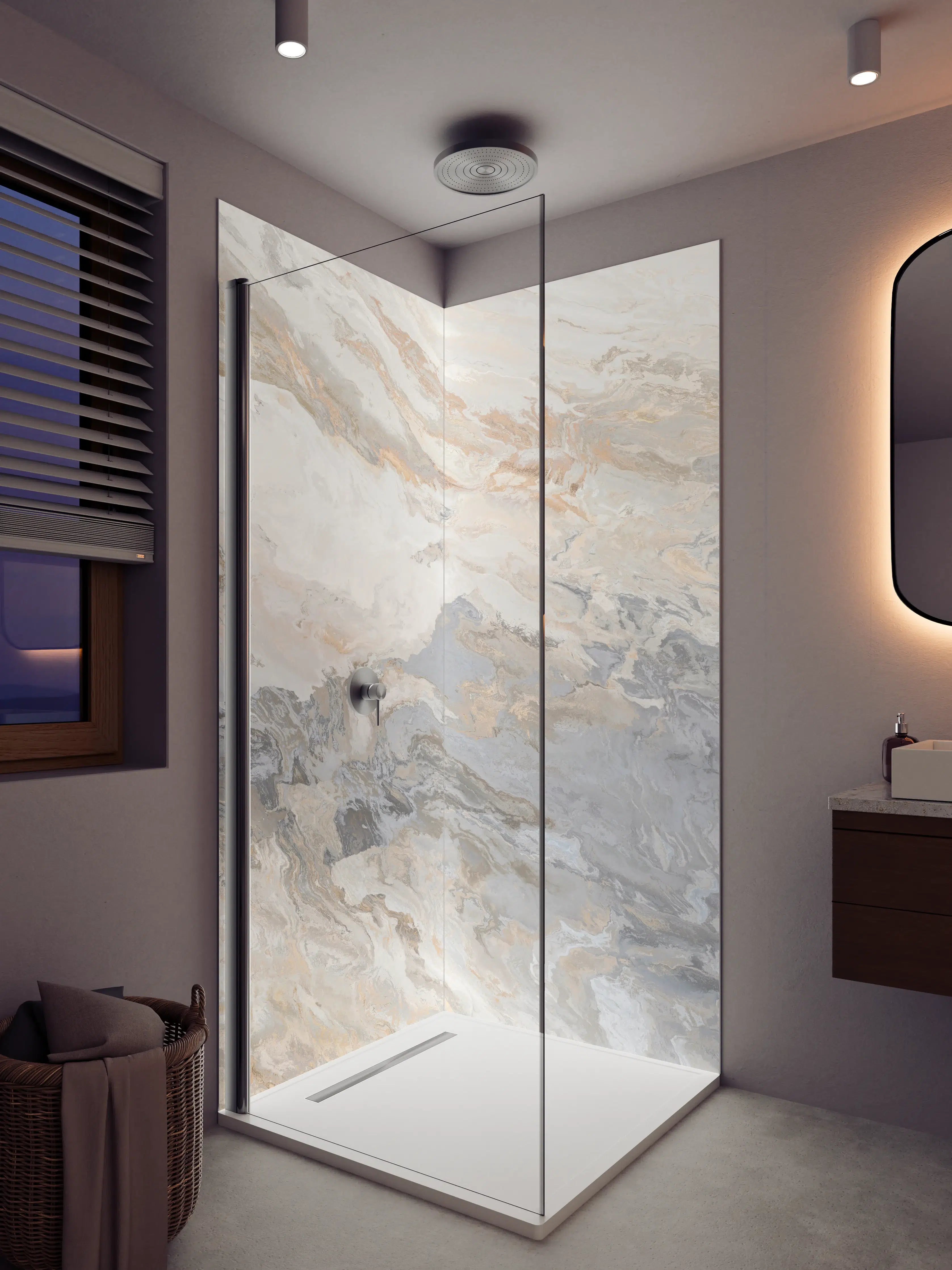 Duschrückwand - Gräulich-beiger matter Marmor