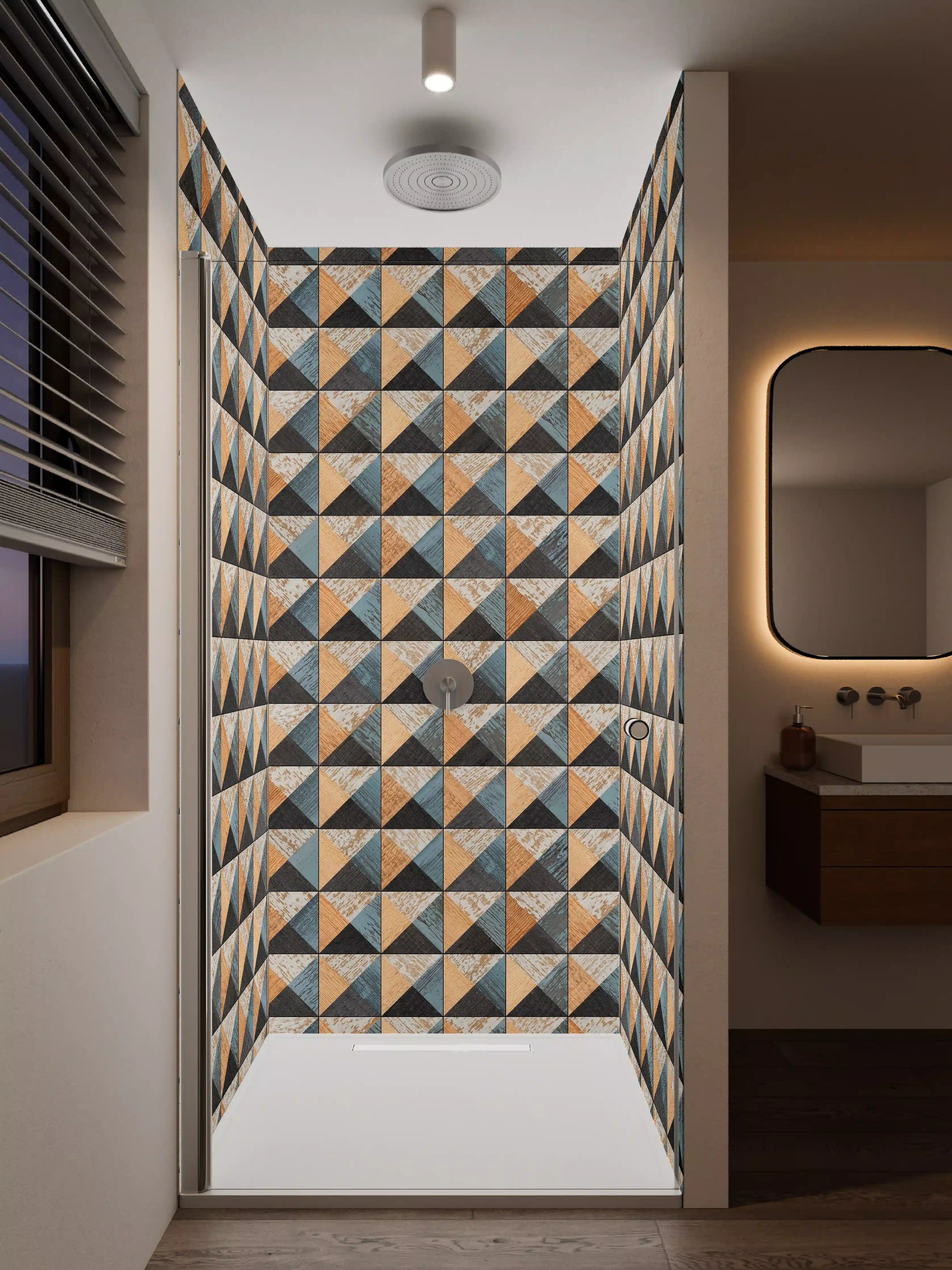 Duschrückwand - Graue Erdtöne im Geometrie-Design