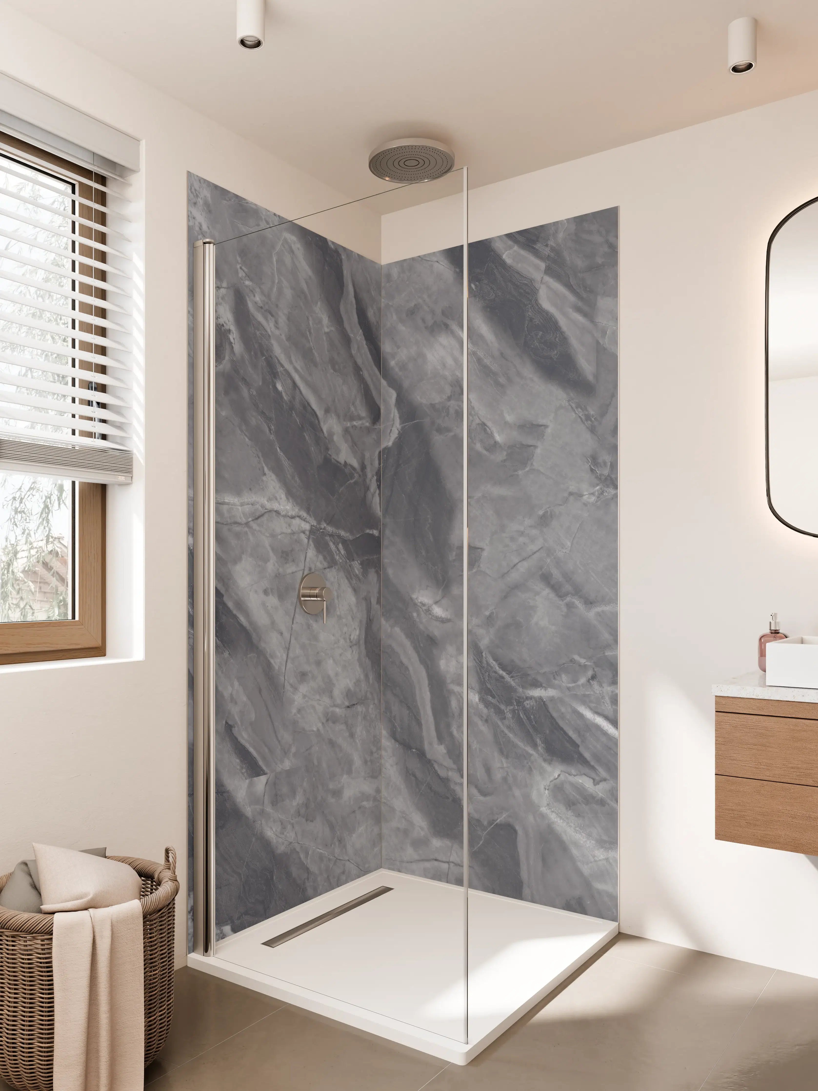 Duschrückwand - Graue Marmor-Textur mit Naturmustern