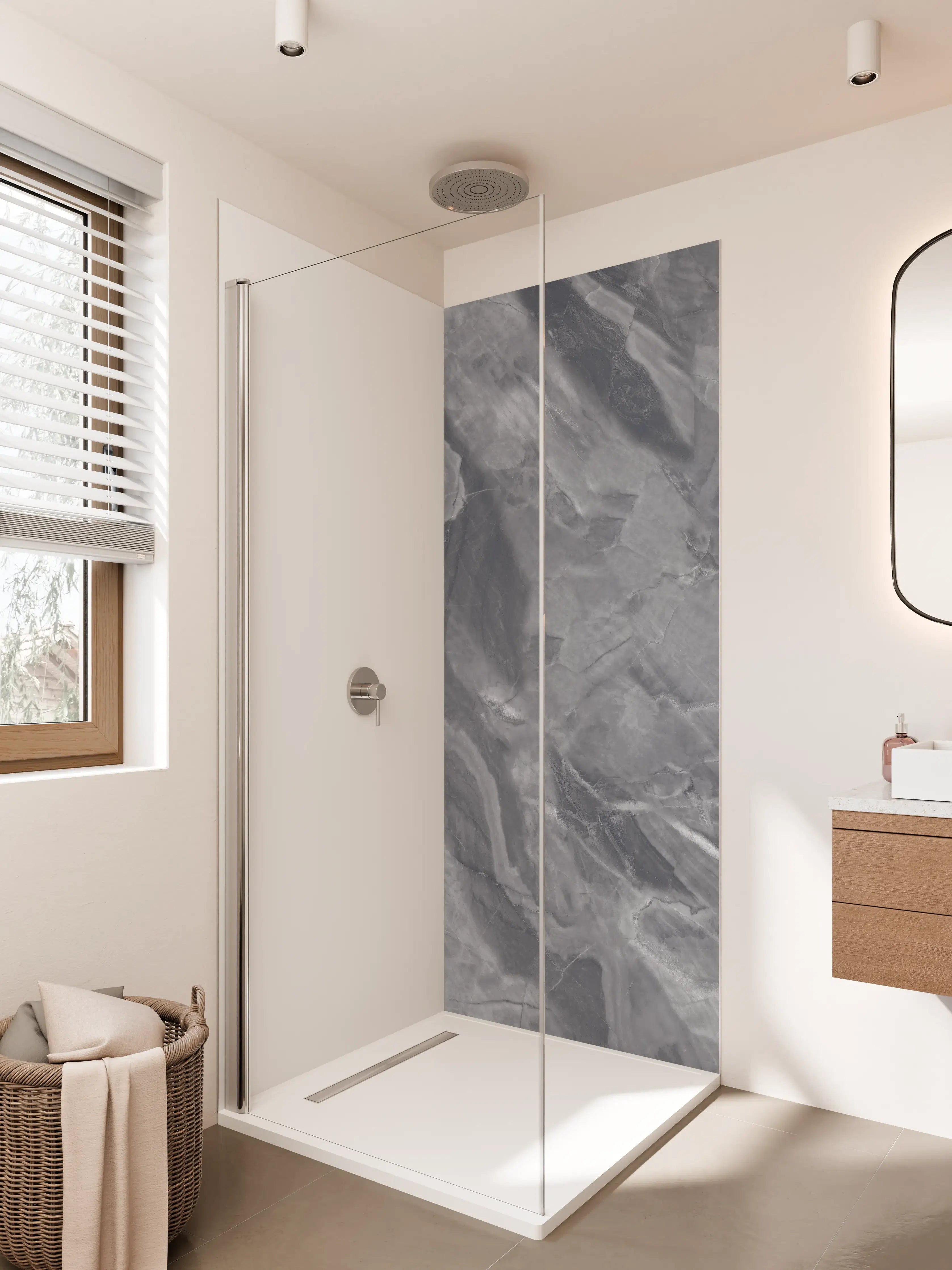 Duschrückwand - Graue Marmor-Textur mit Naturmustern