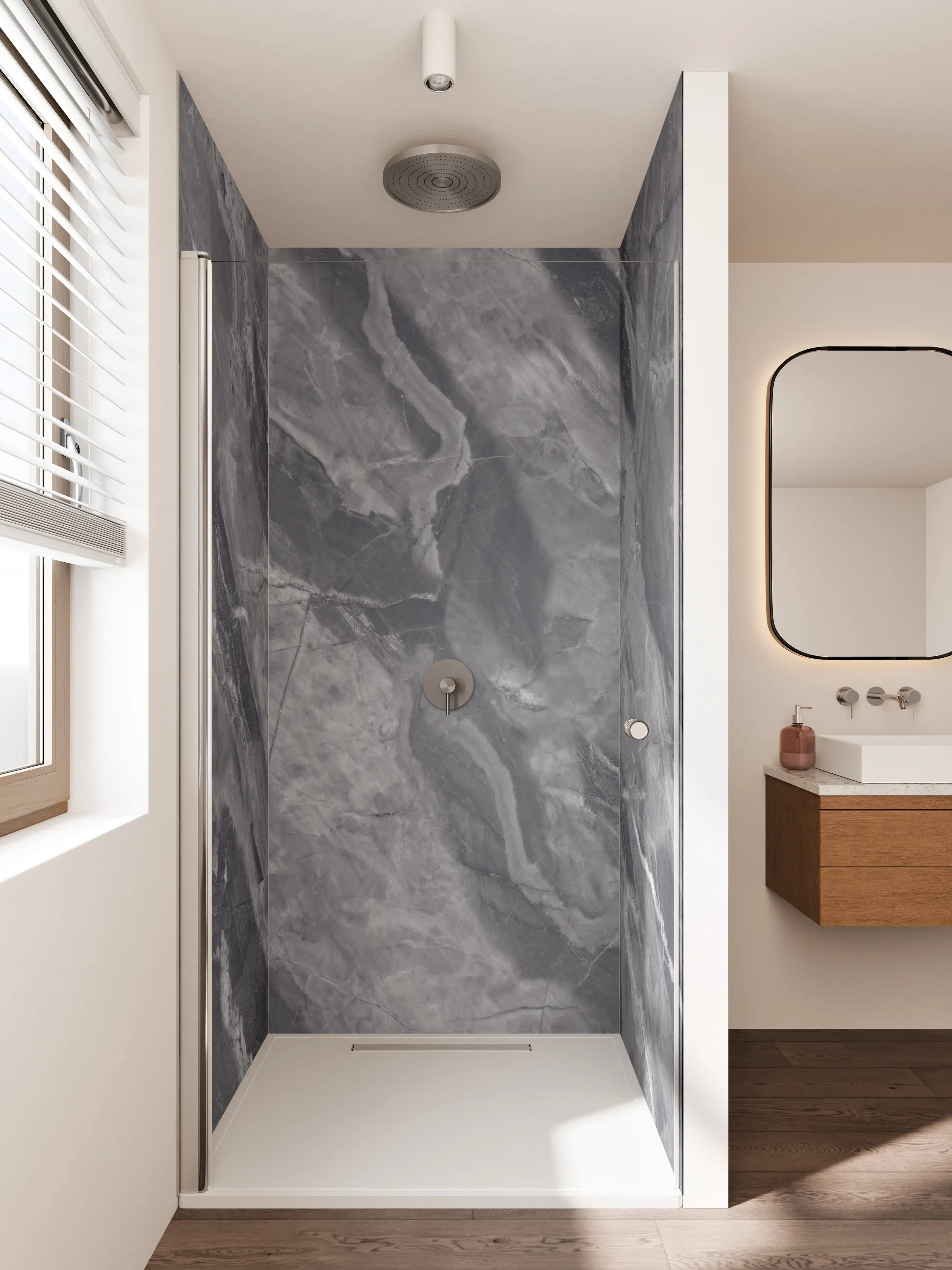 Duschrückwand - Graue Marmor-Textur mit Naturmustern