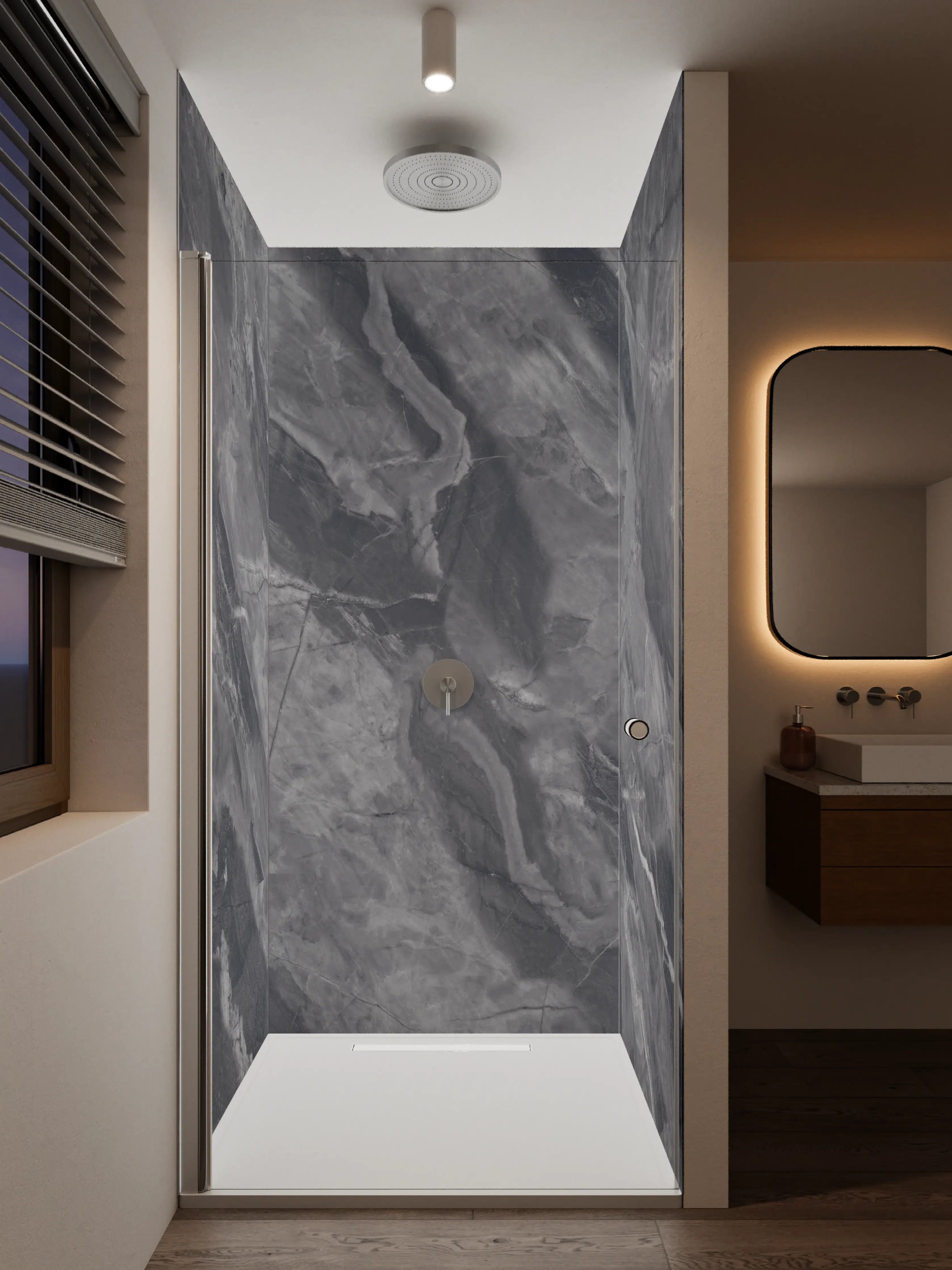 Duschrückwand - Graue Marmor-Textur mit Naturmustern