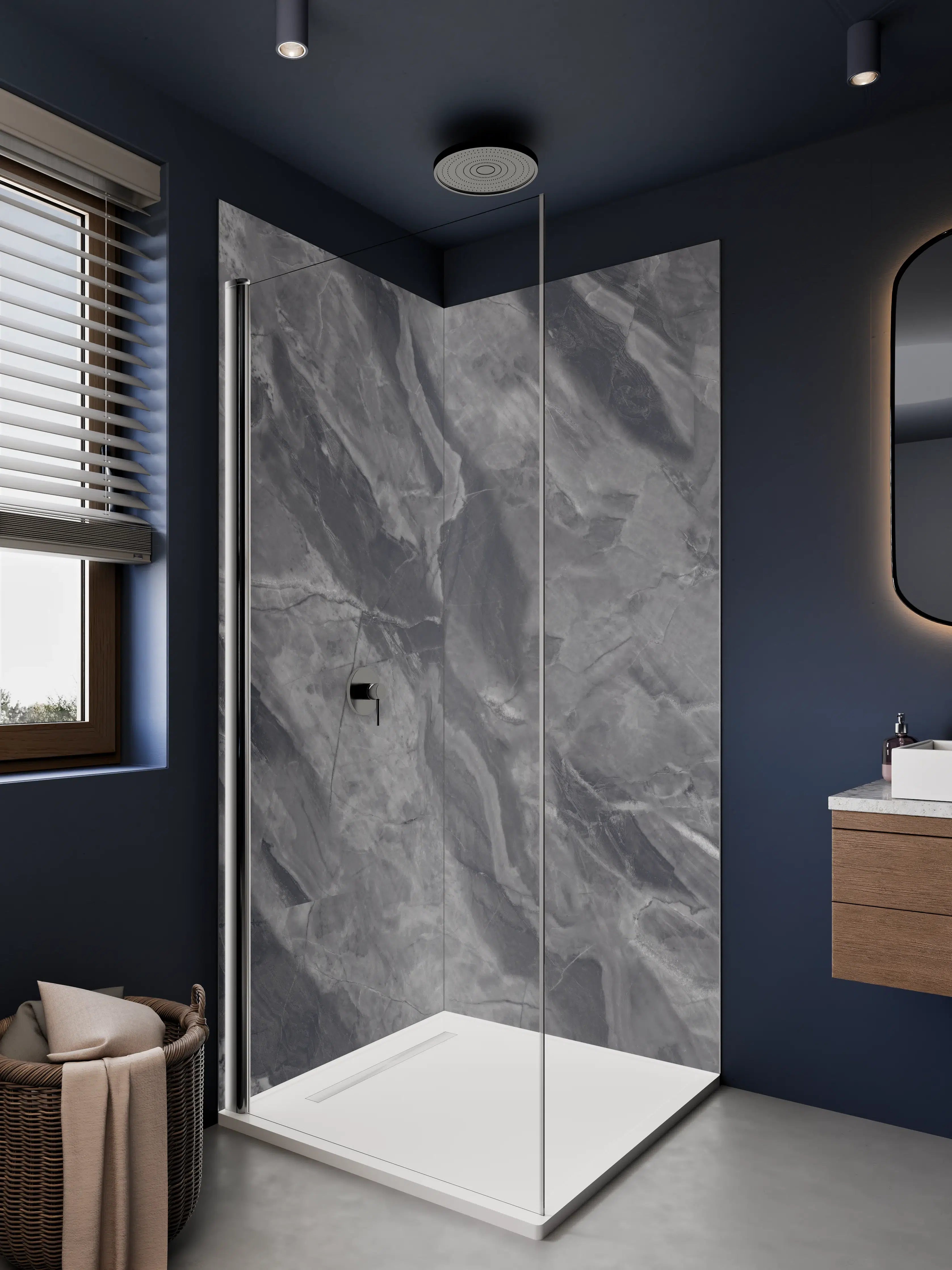 Duschrückwand - Graue Marmor-Textur mit Naturmustern