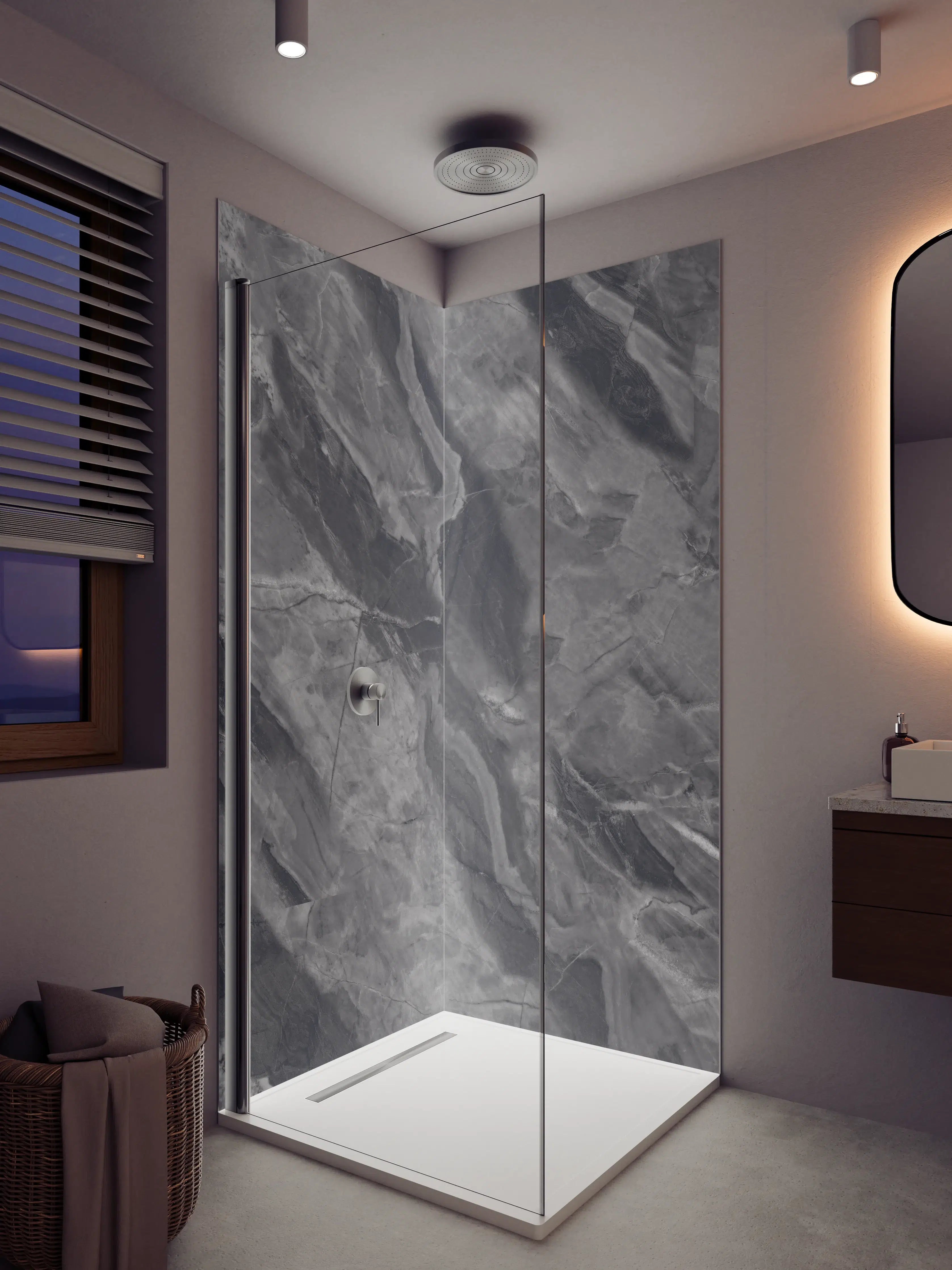 Duschrückwand - Graue Marmor-Textur mit Naturmustern