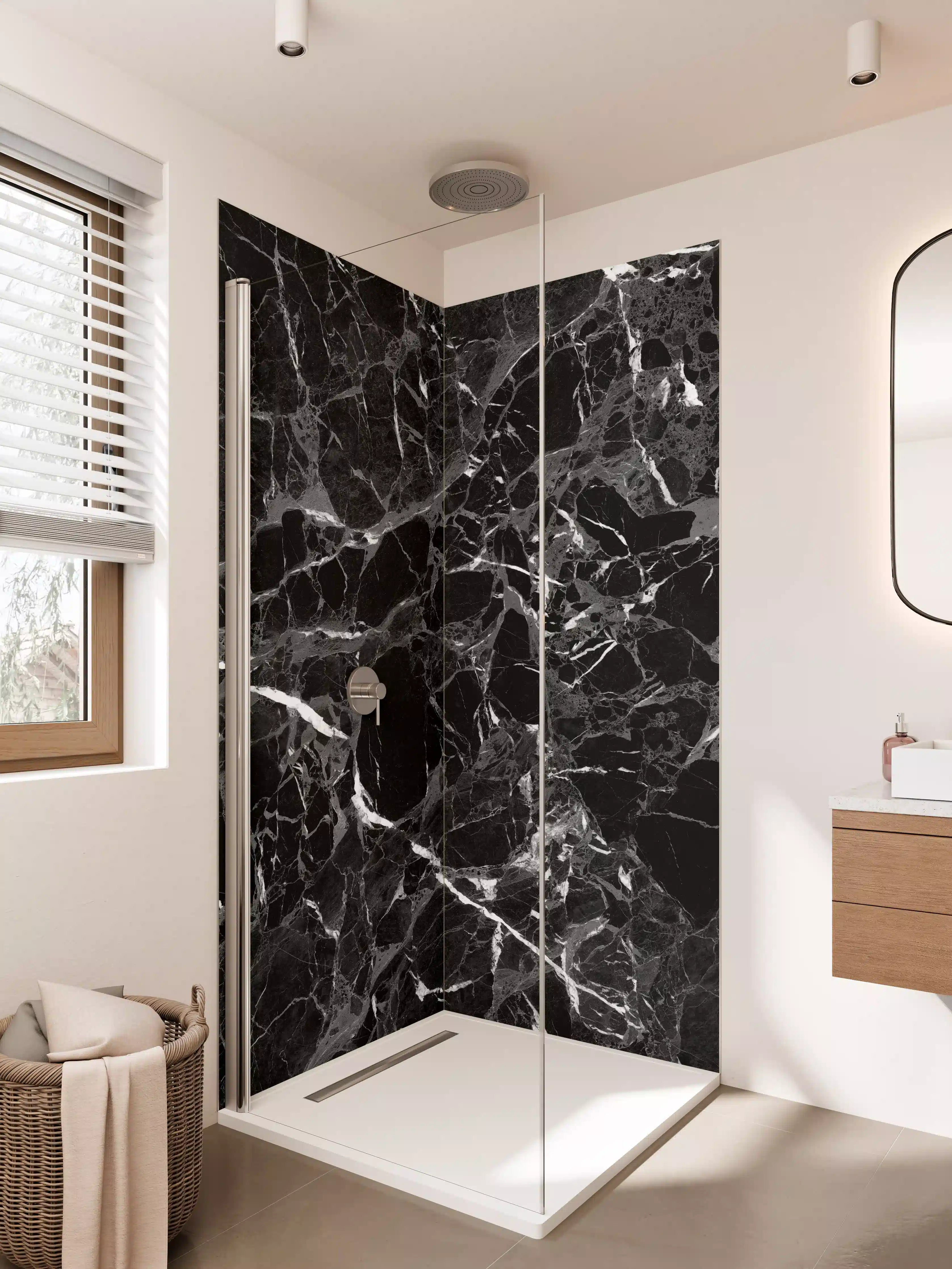 Duschrückwand - Graue Marmoradern mit weißen Nuancen