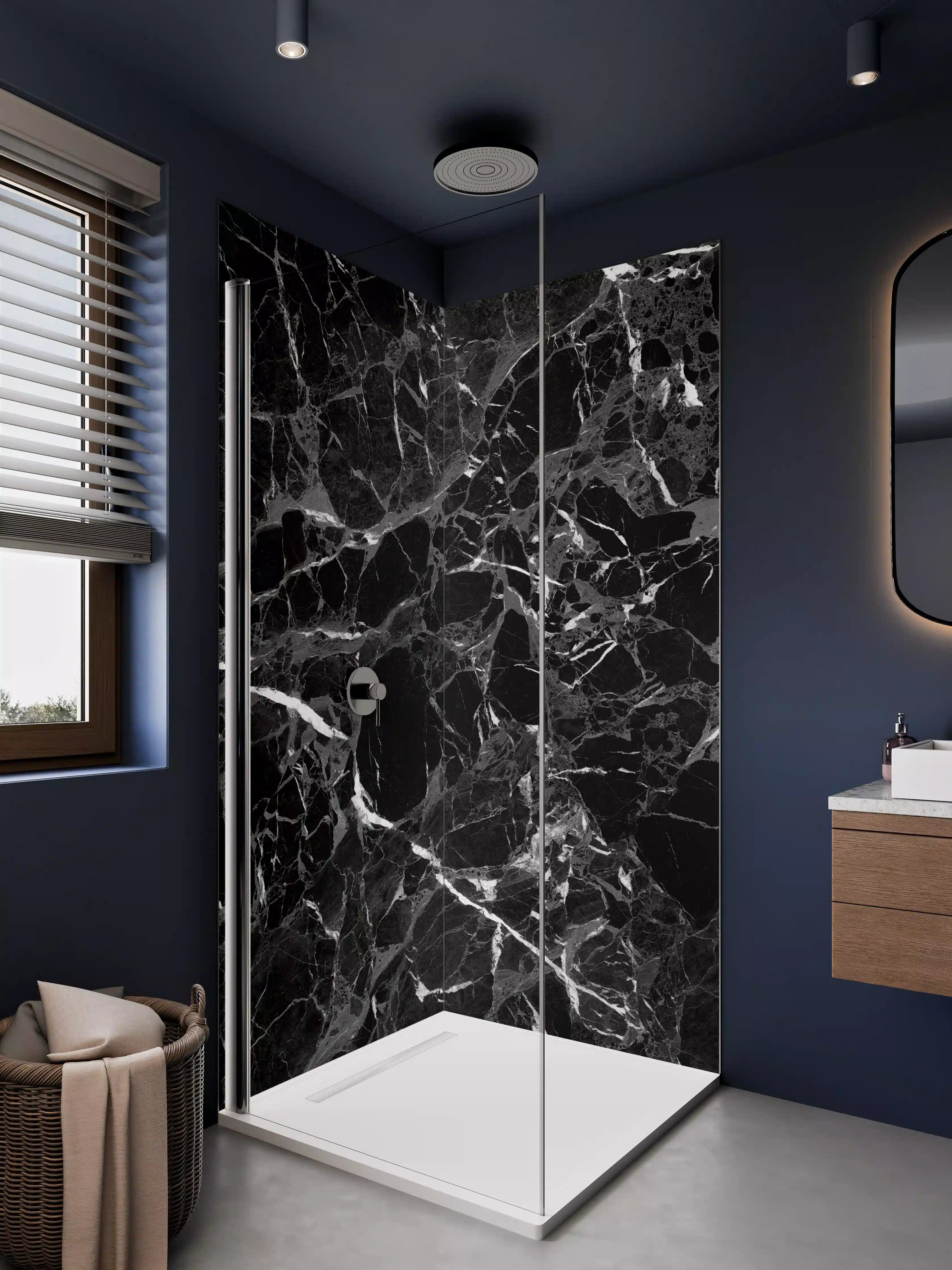 Duschrückwand - Graue Marmoradern mit weißen Nuancen