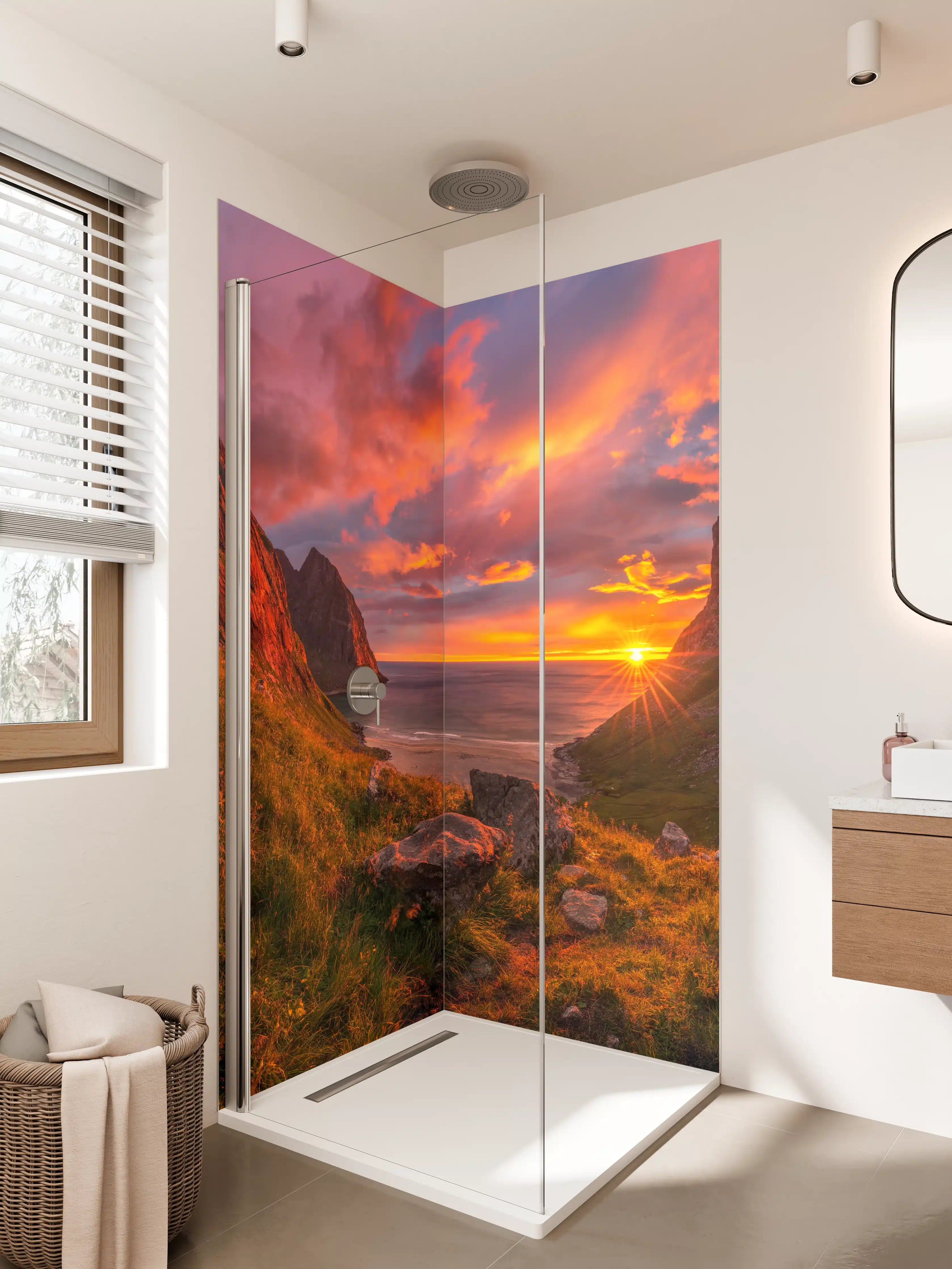 Duschrückwand - Graue Meeresdämmerung am Horizont