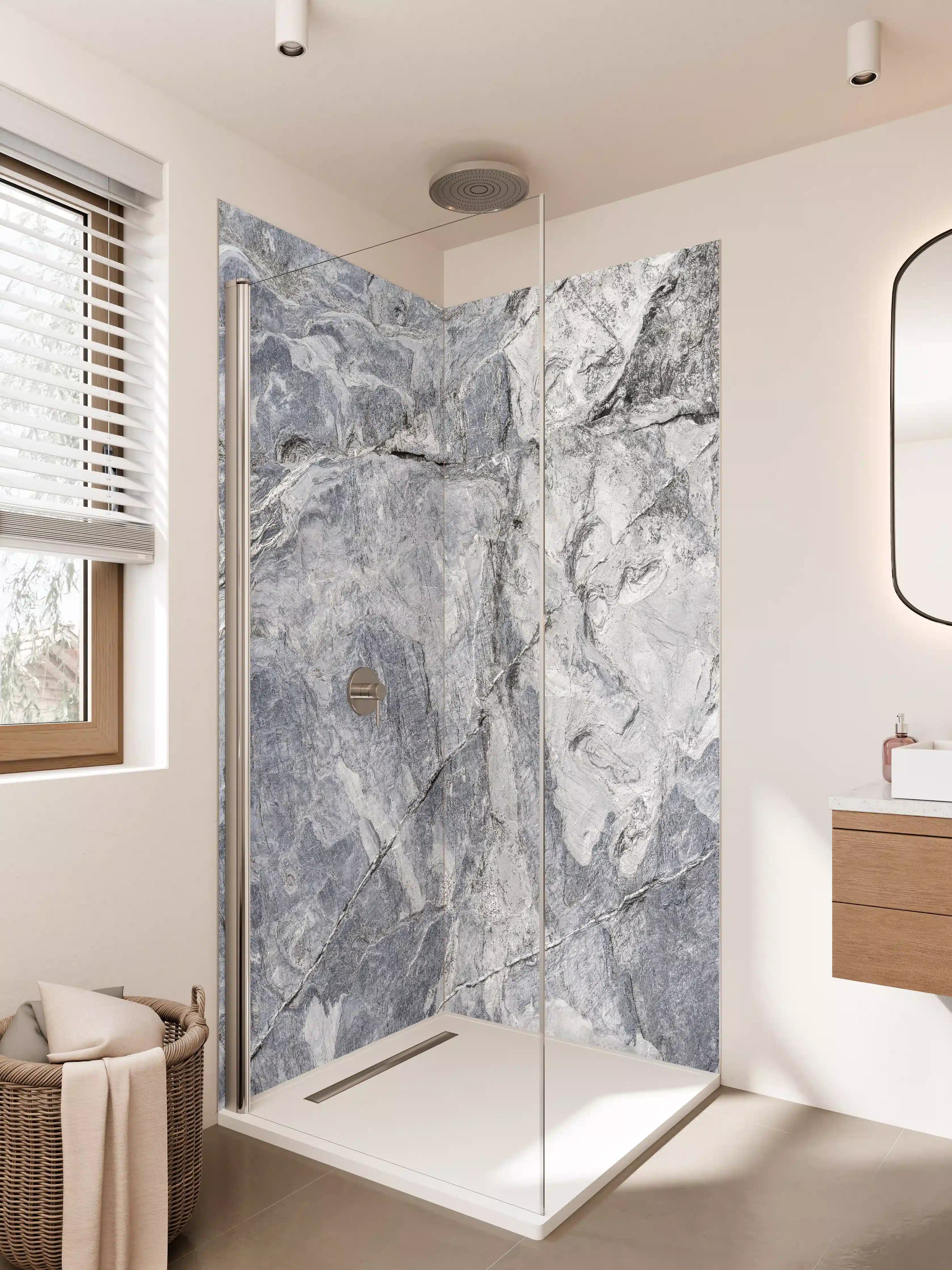 Duschrückwand - Graue Steine mit Struktur und Textur