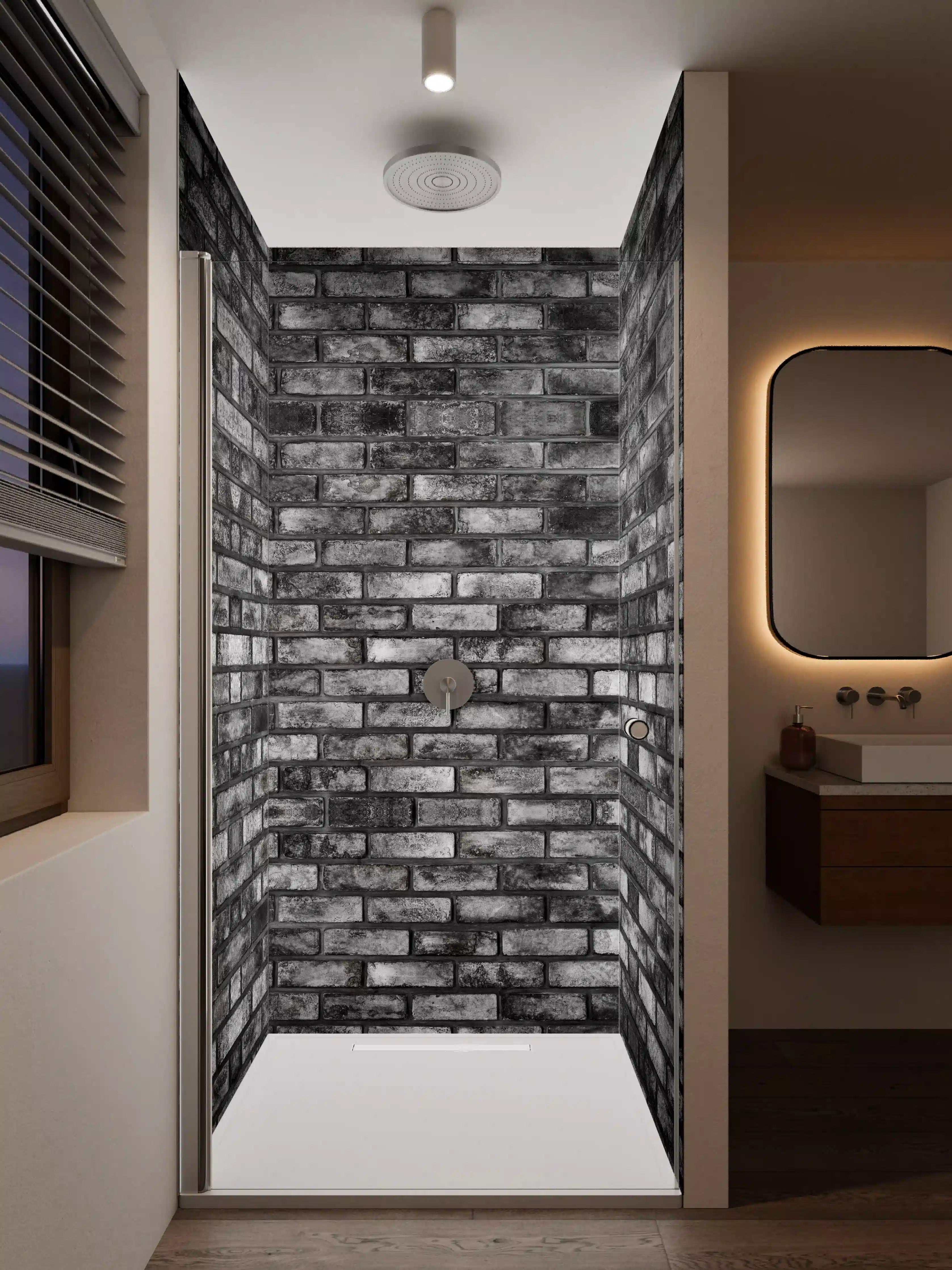 Duschrückwand - Graue Ziegelmauer mit Textur