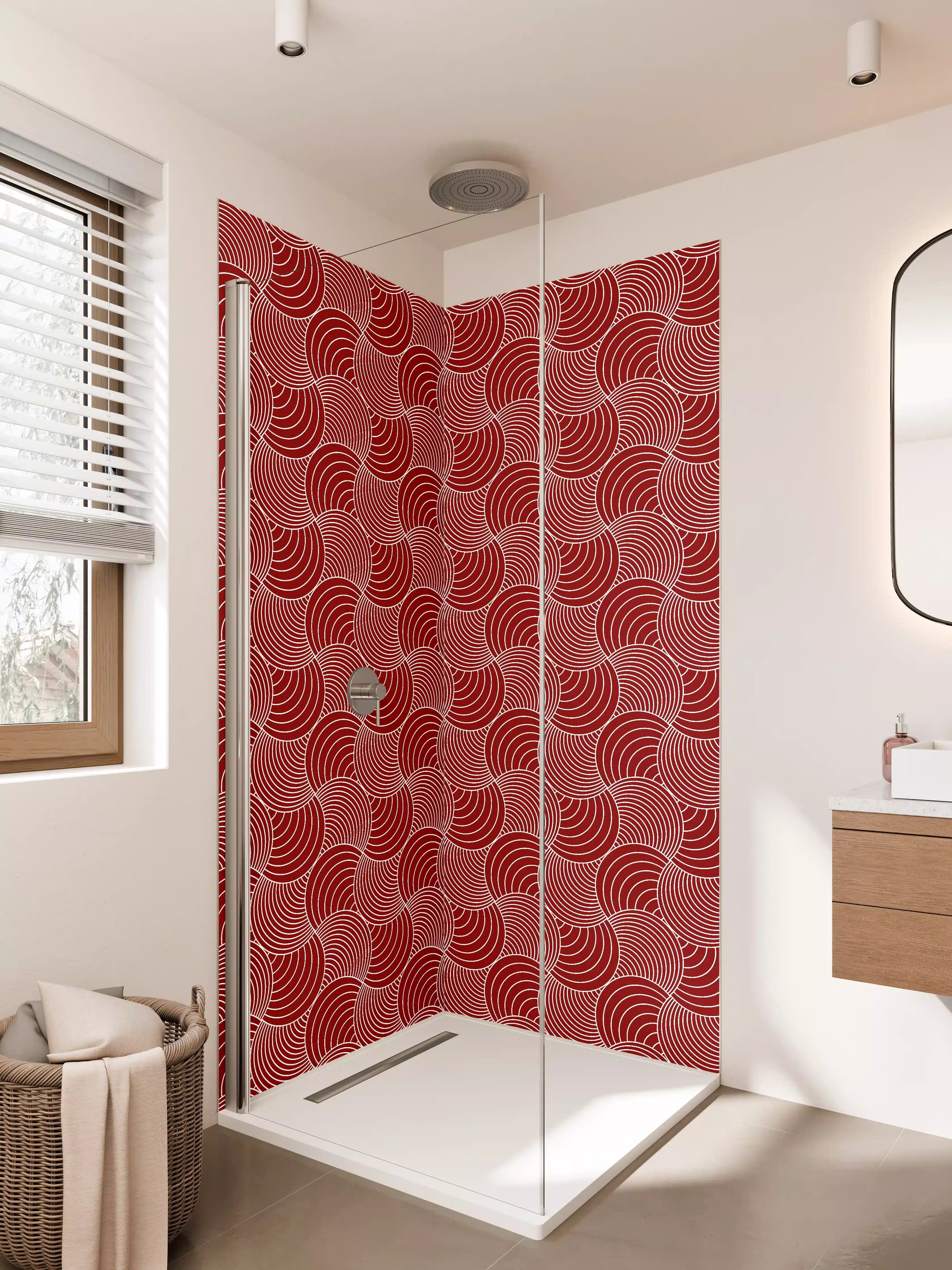 Duschrückwand - Graue geometrische Muster mit weißen Linien