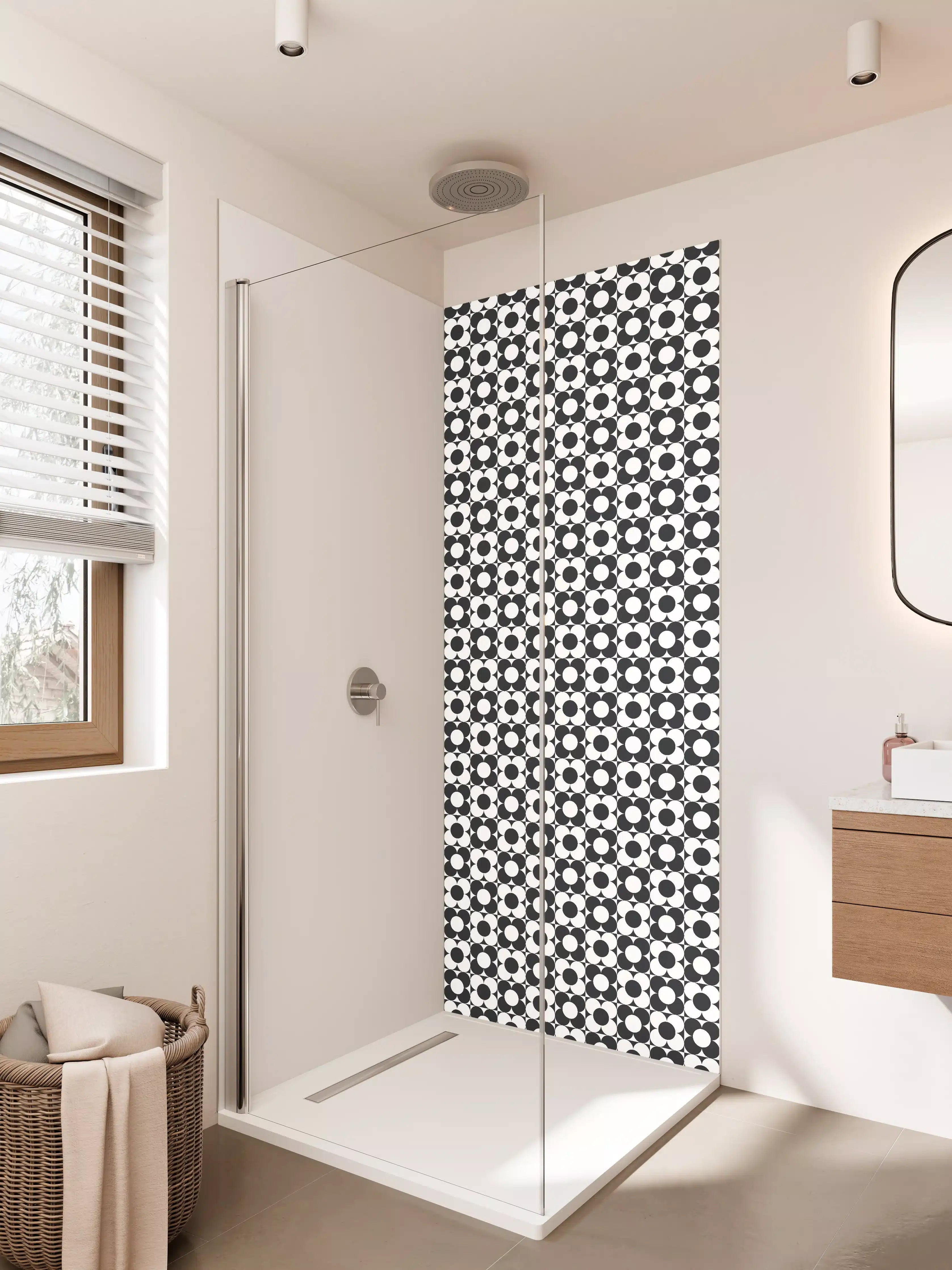 Duschrückwand - Graue und Schwarz-Weiß Geometrien