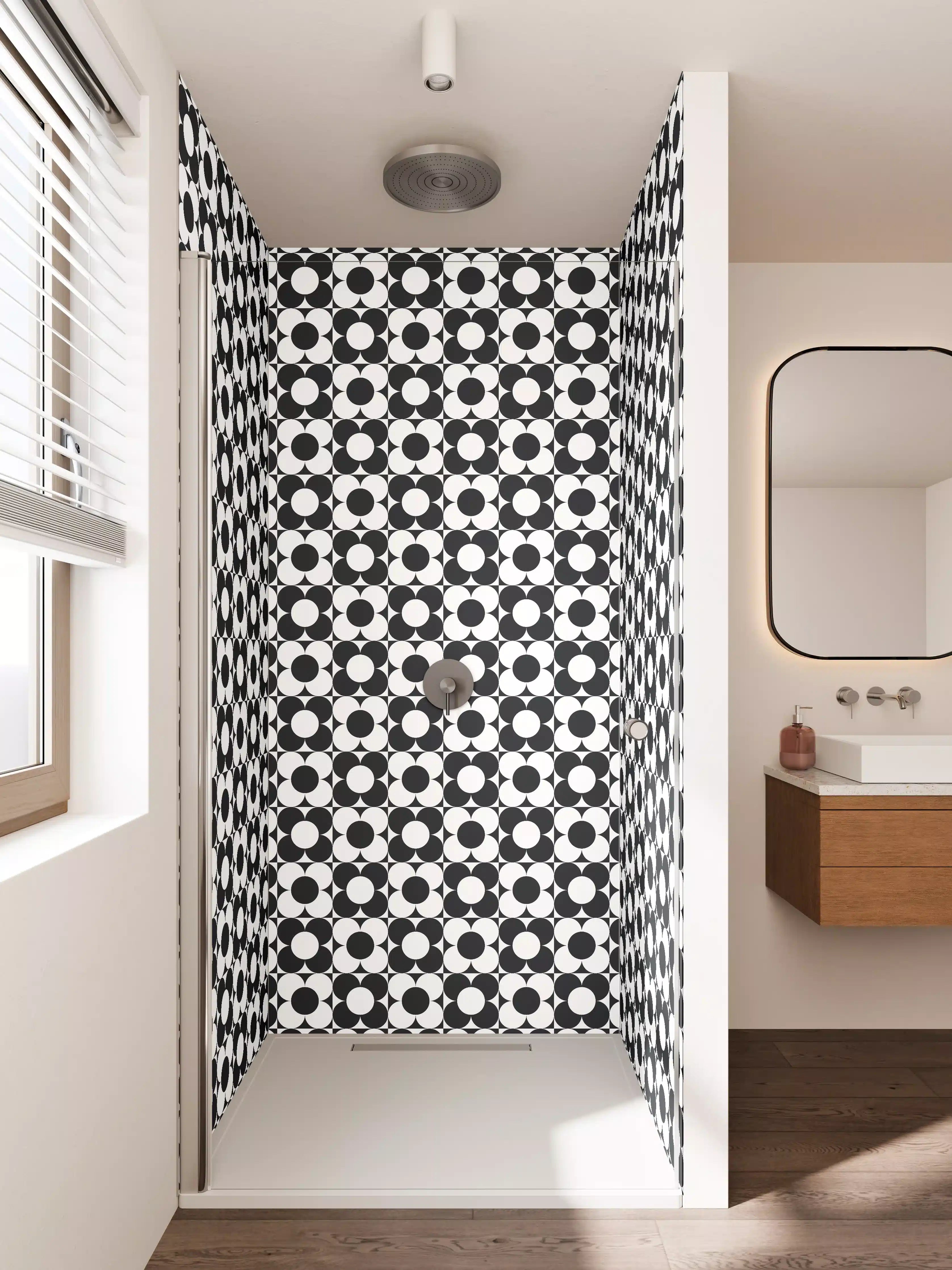 Duschrückwand - Graue und Schwarz-Weiß Geometrien