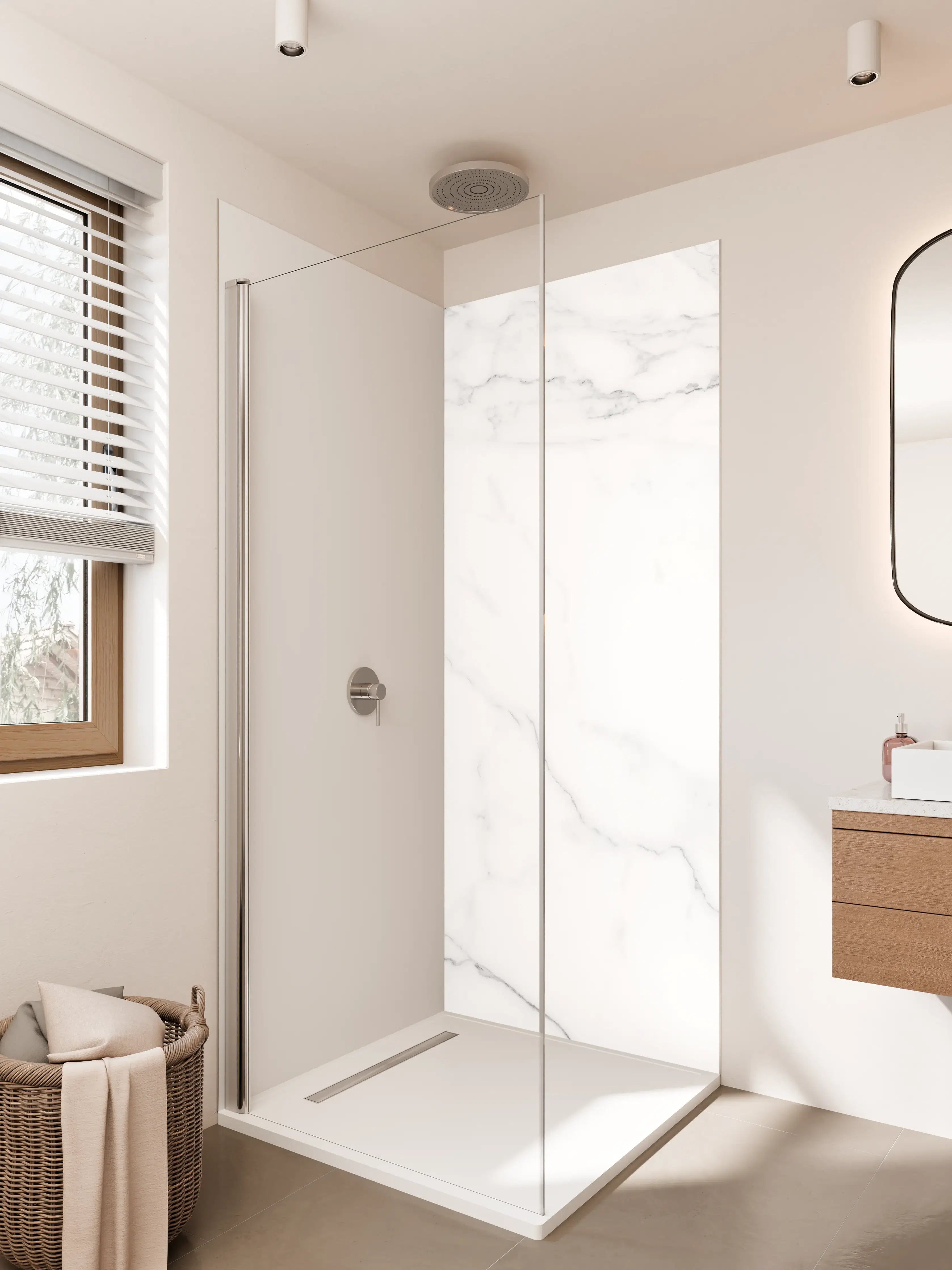 Duschrückwand - Grauer Marmor-Scan in Weiß