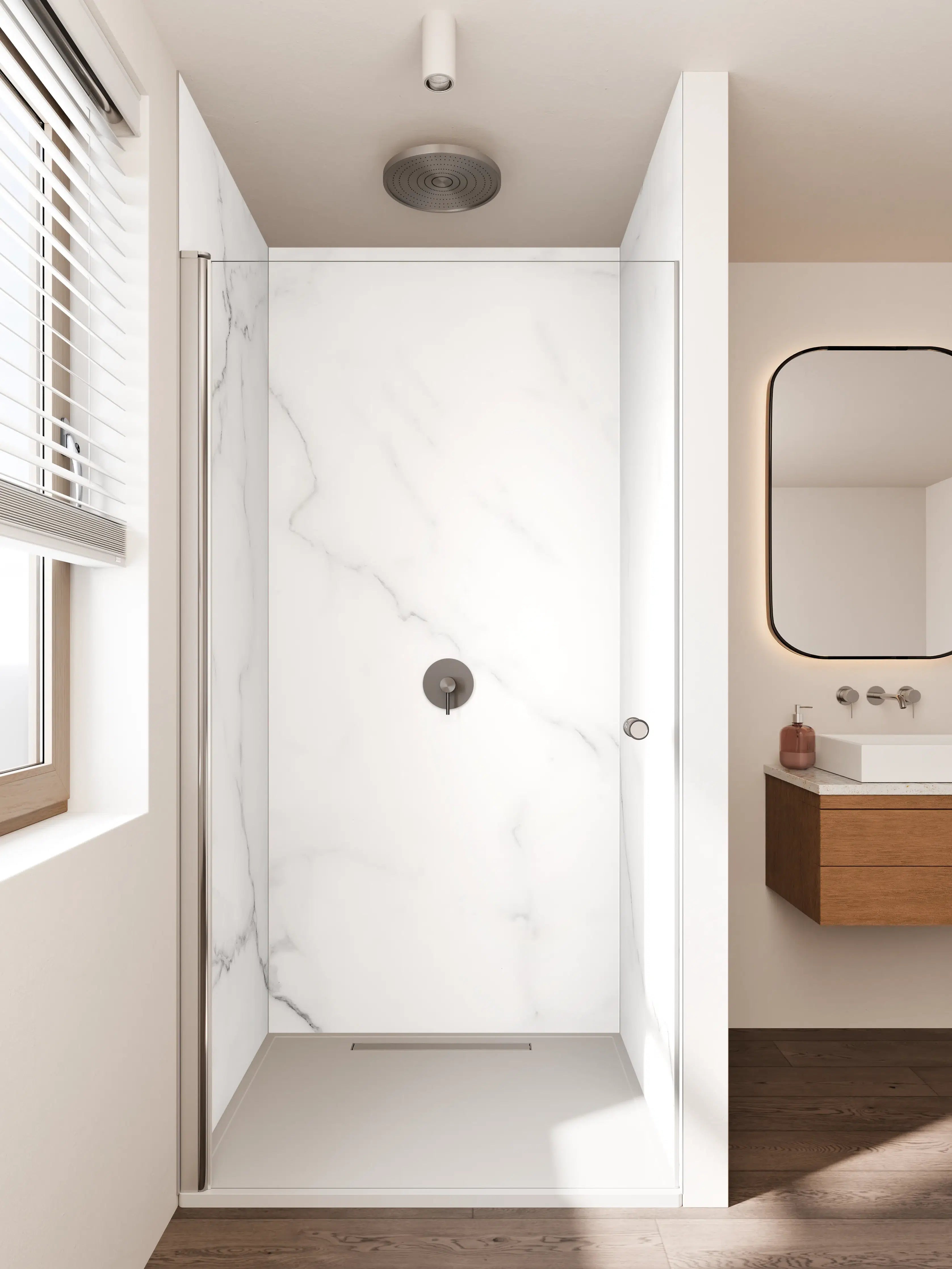 Duschrückwand - Grauer Marmor-Scan in Weiß