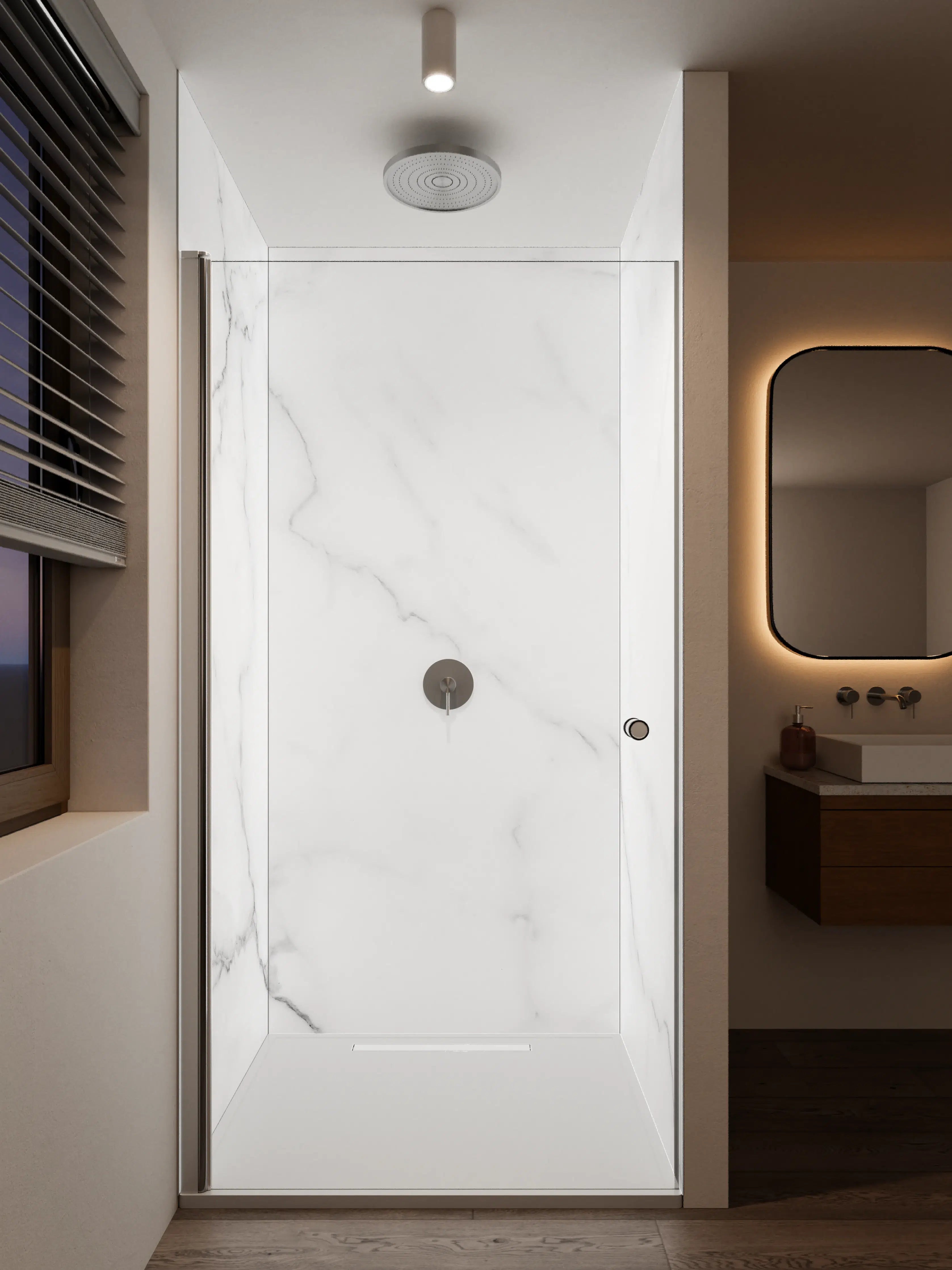 Duschrückwand - Grauer Marmor-Scan in Weiß