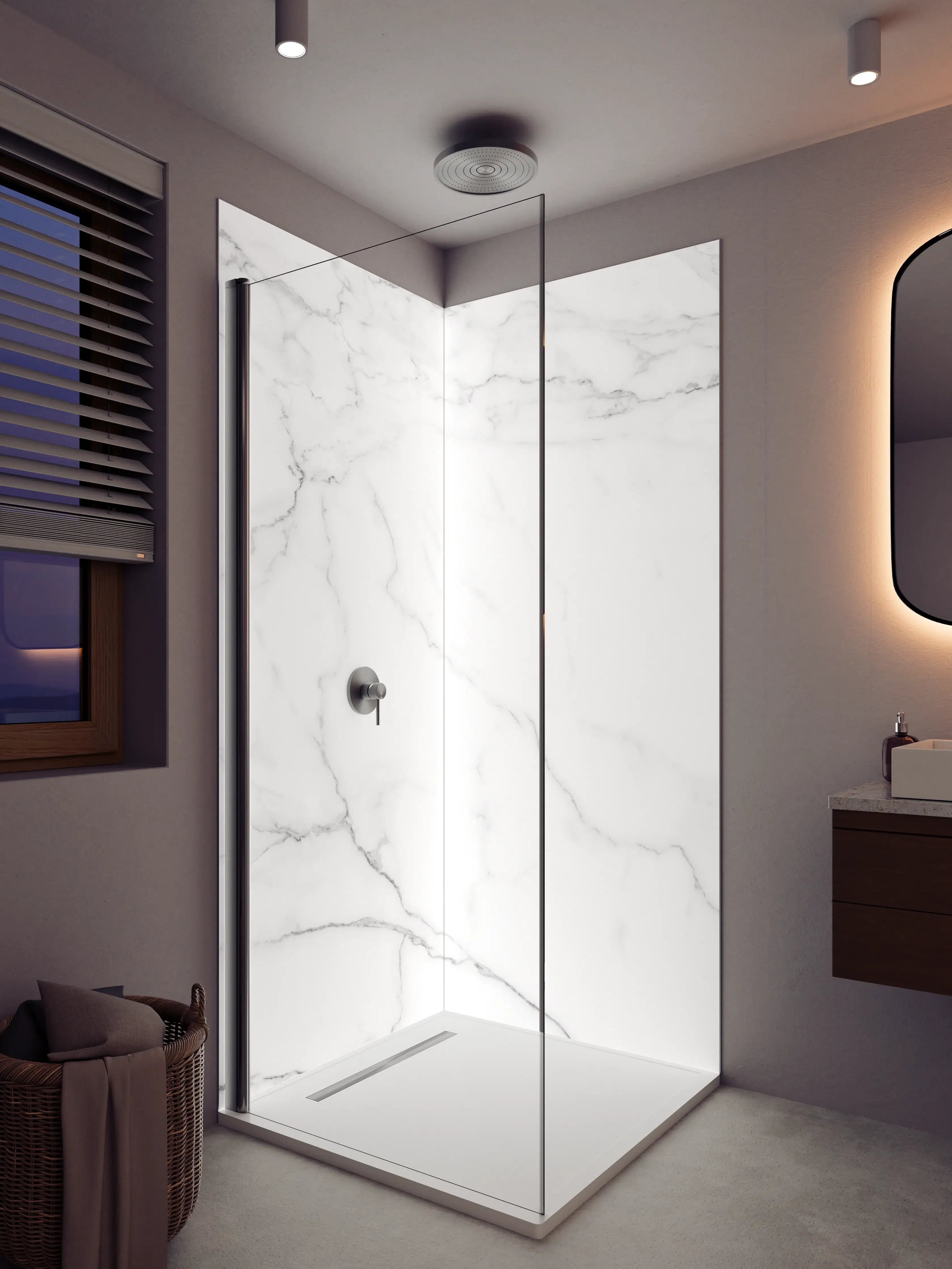 Duschrückwand - Grauer Marmor-Scan in Weiß