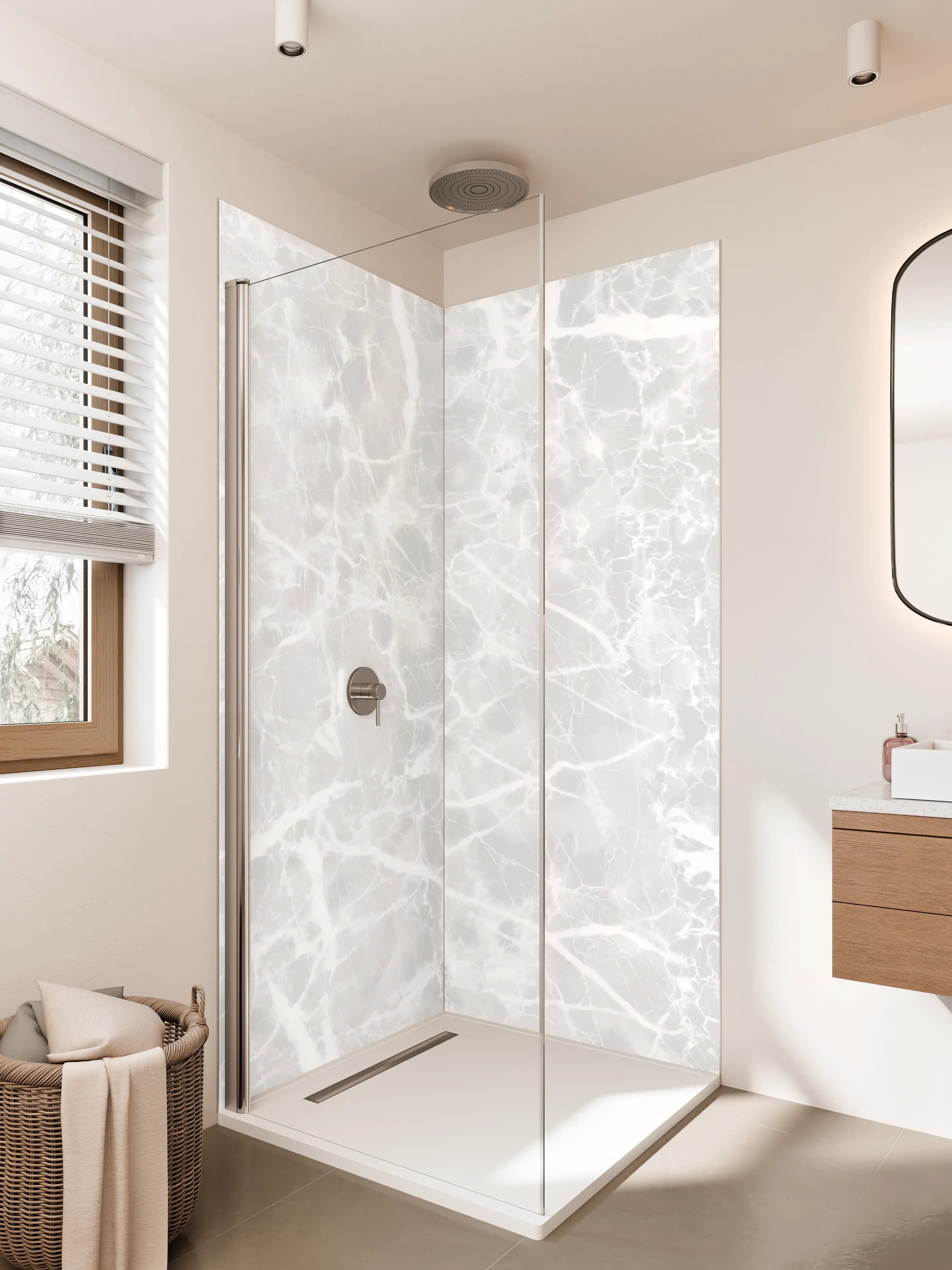 Duschrückwand - Grauer Marmor mit Weißadern