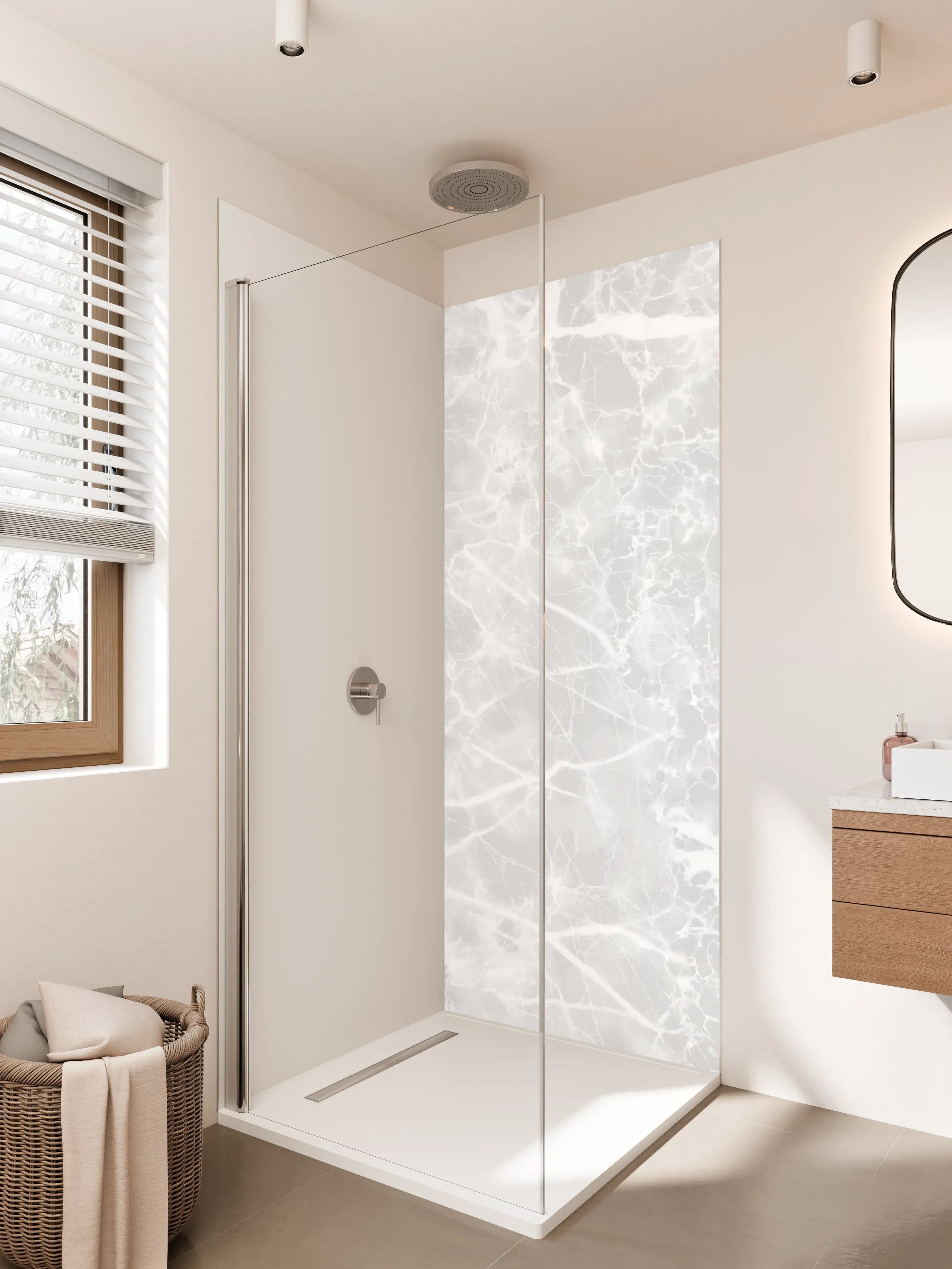 Duschrückwand - Grauer Marmor mit Weißadern