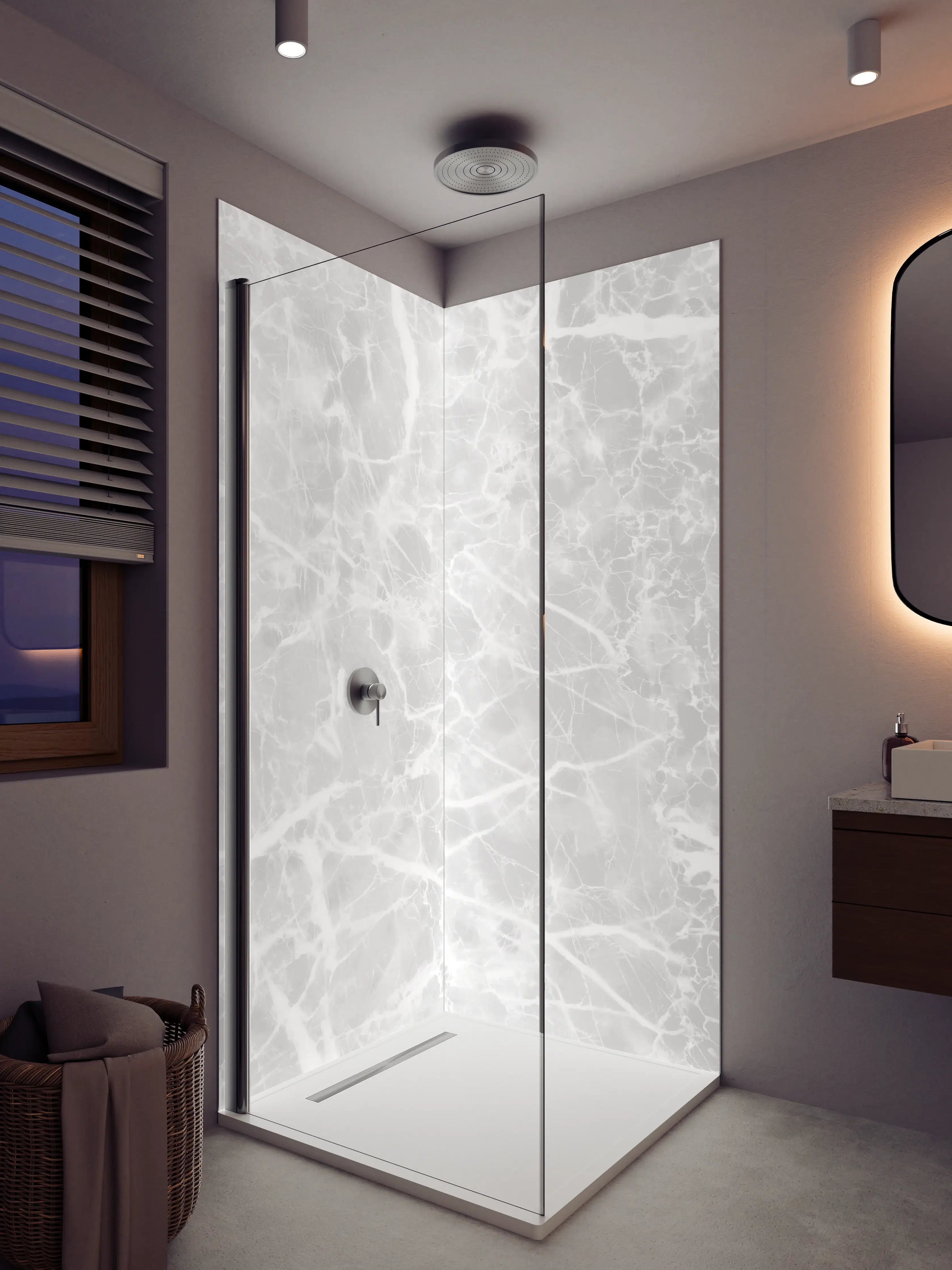 Duschrückwand - Grauer Marmor mit Weißadern