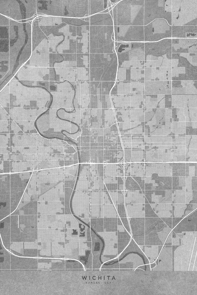Duschrückwand - Grautöne Vintage-Stil Karte von Wichita