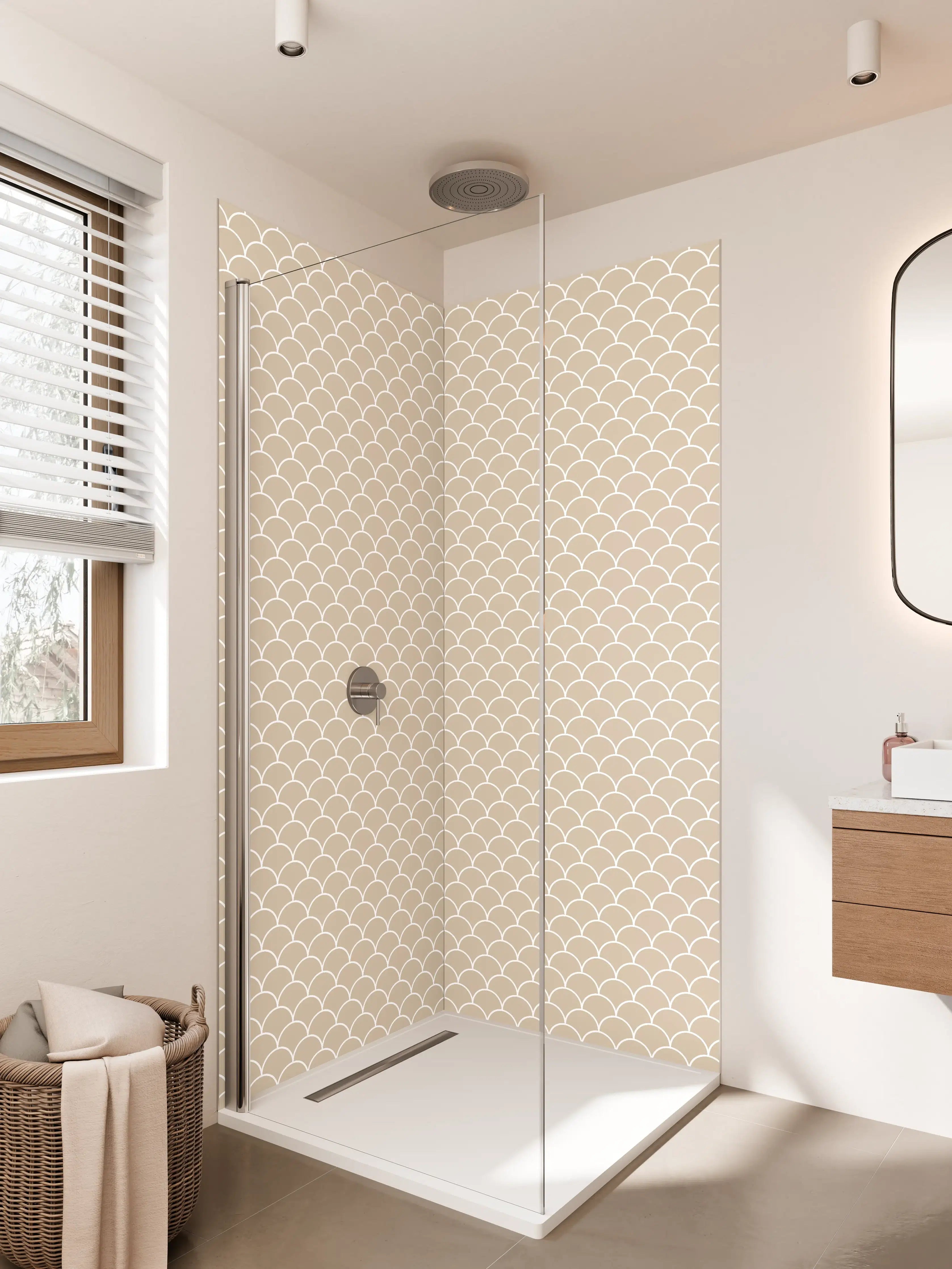 Duschrückwand - Grauweißes Schuppenmuster