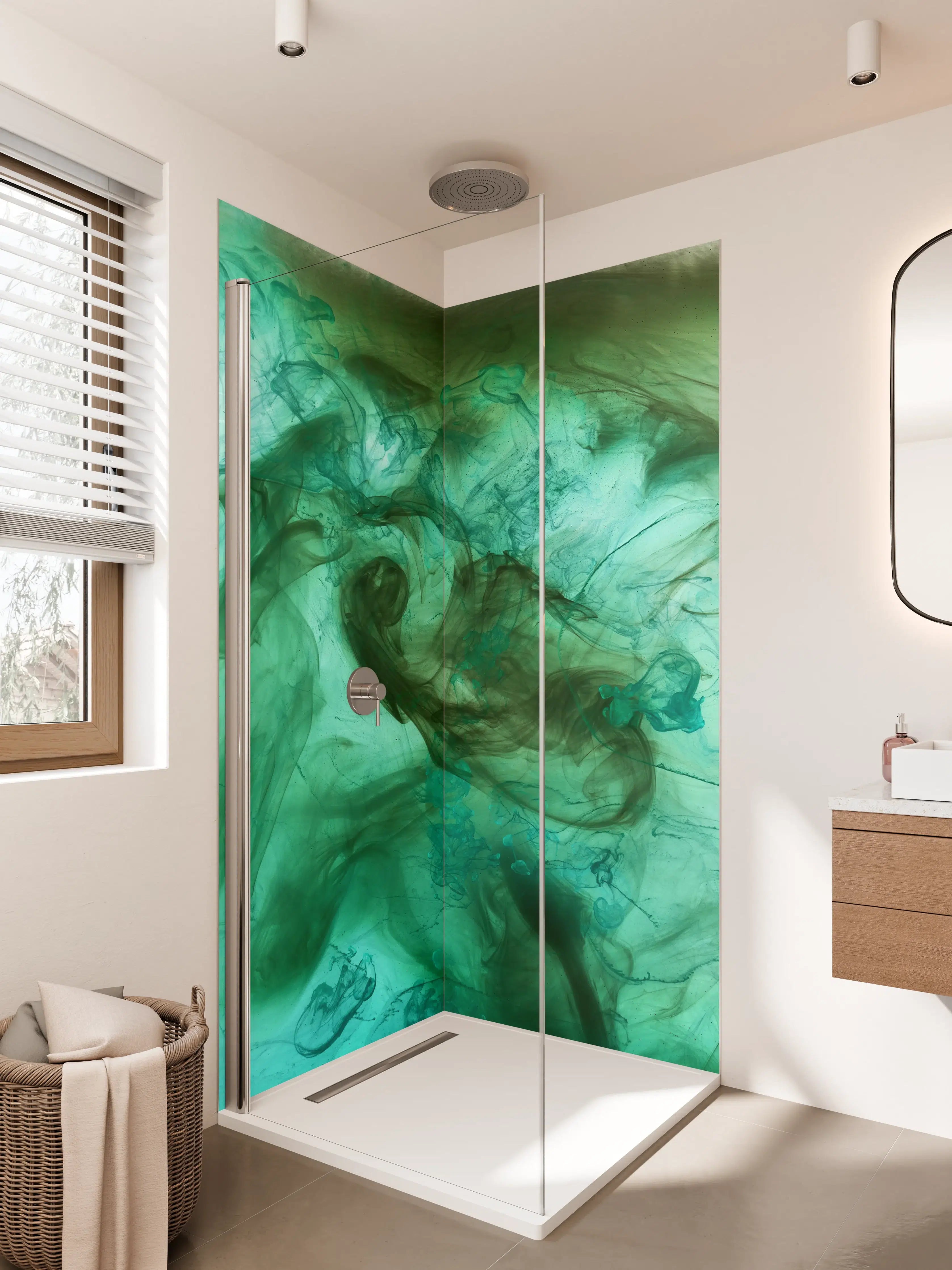 Duschrückwand - Grüner und blauer Rauch Effekte