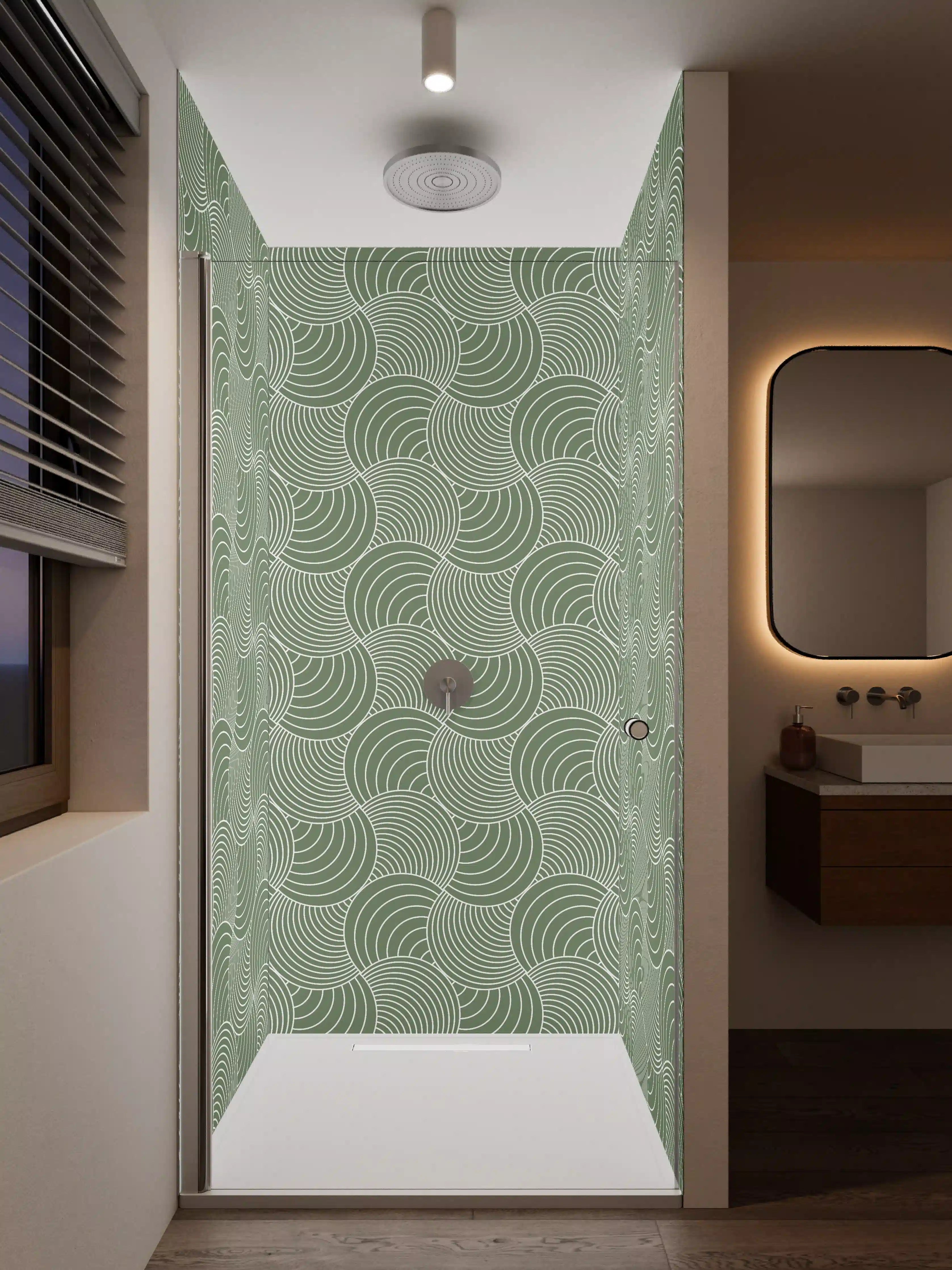 Duschrückwand - Grünes geometrisches Design mit Wellenmuster