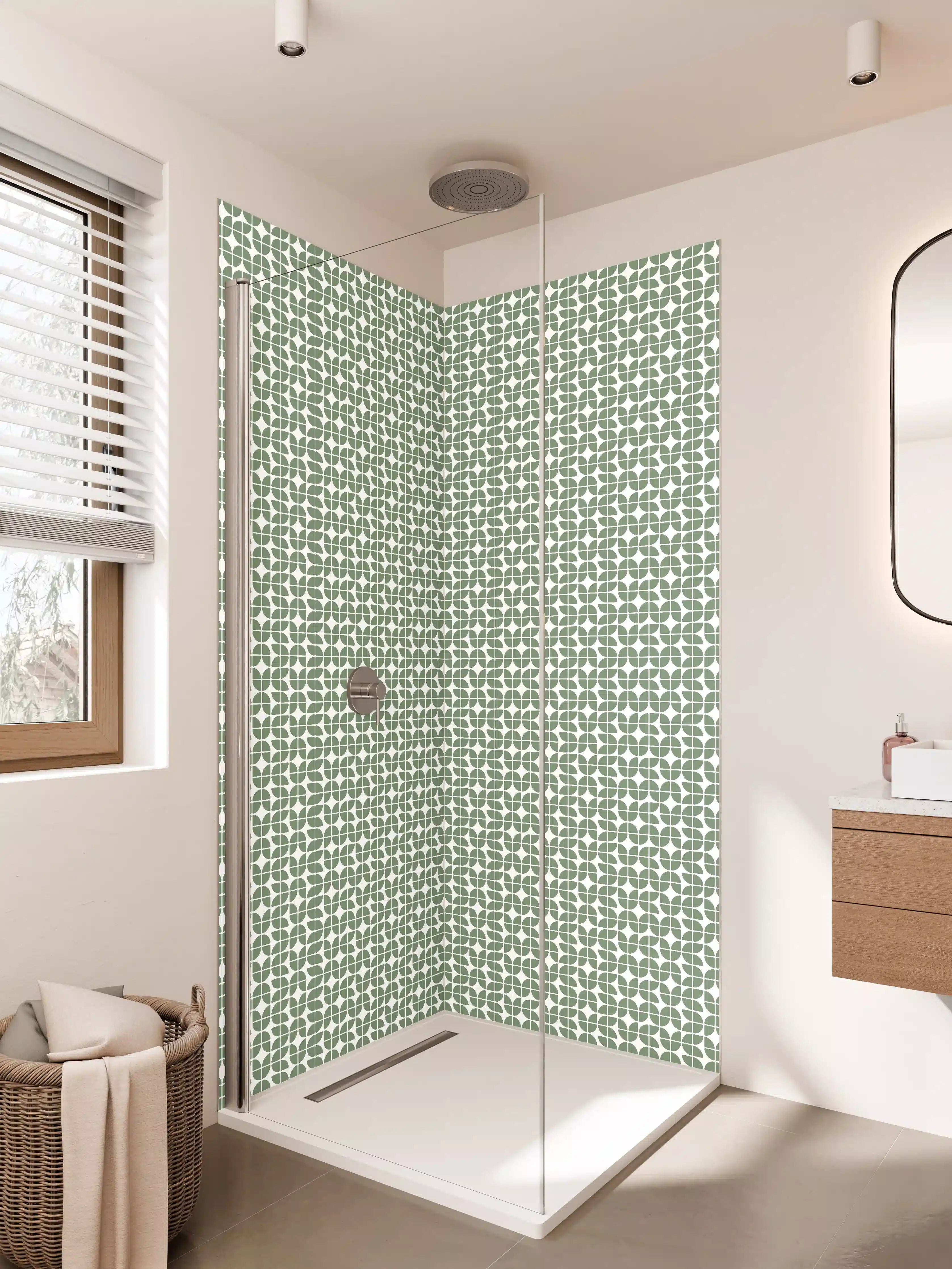 Duschrückwand - Grünes geometrisches Muster, Vintage-Design